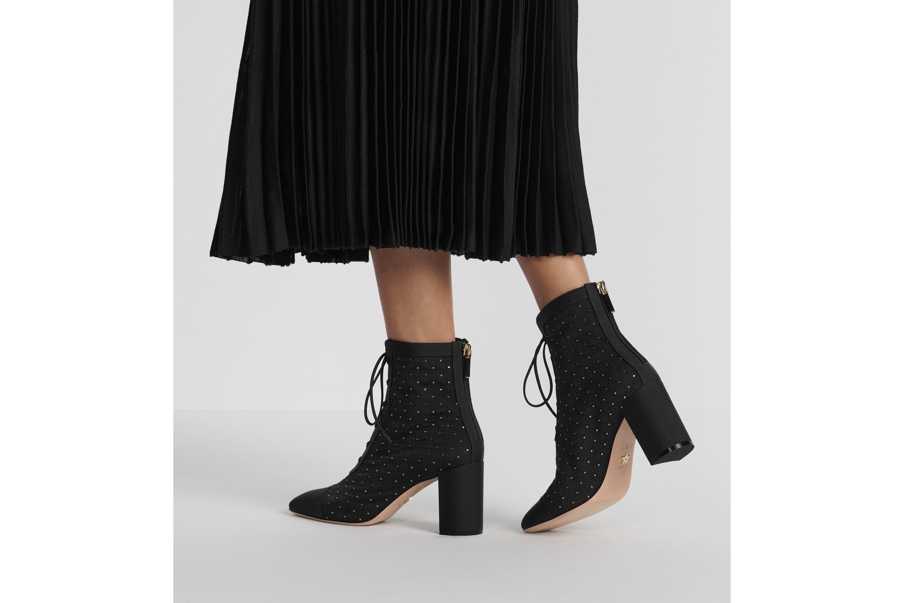 Naughtily-D Heeled Ankle Boot - Black Cannage Grosgrain with Silver-Finish Studs