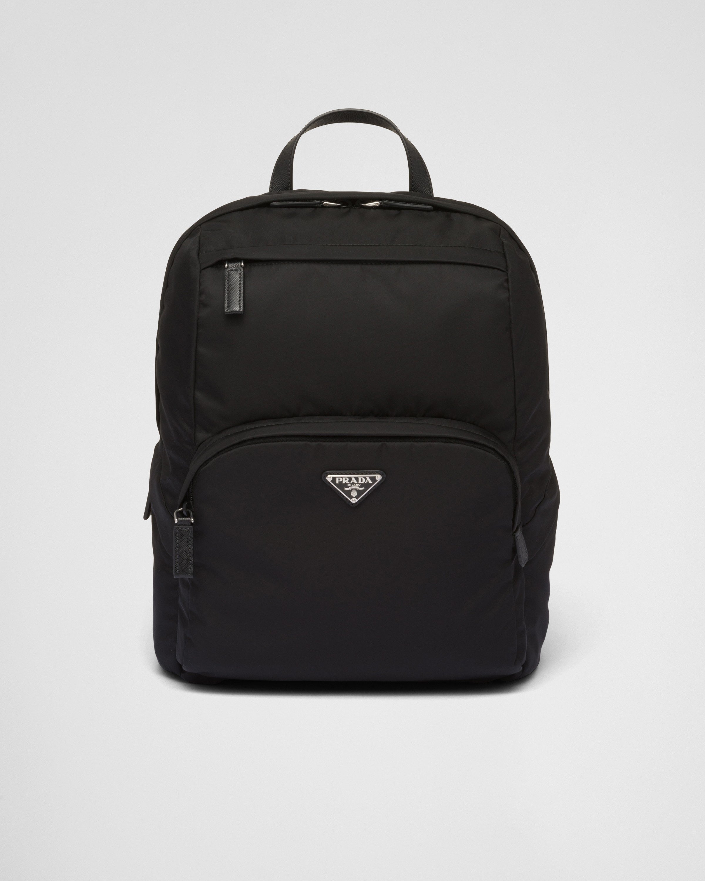 Re-Nylon and Saffiano leather backpack Black