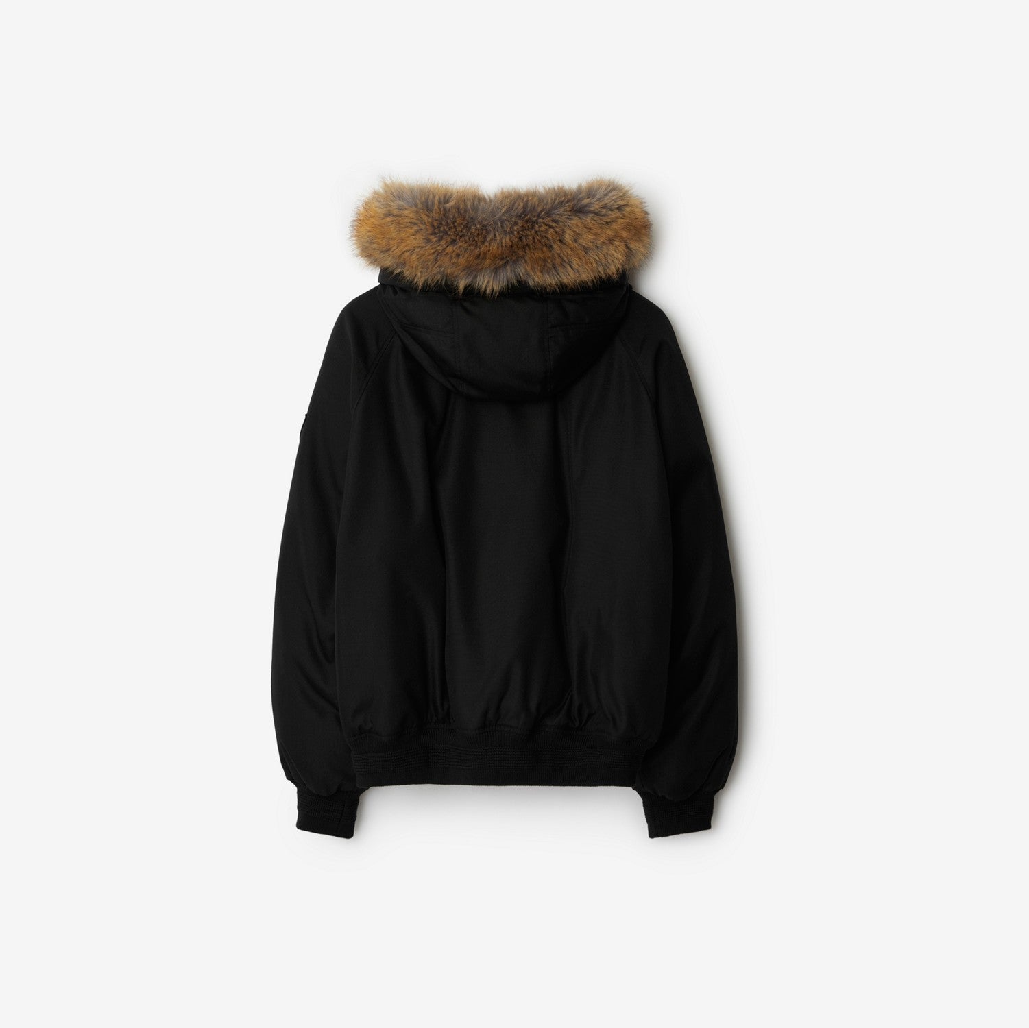 Faux Fur Trim Nylon Bomber Jacket - Black