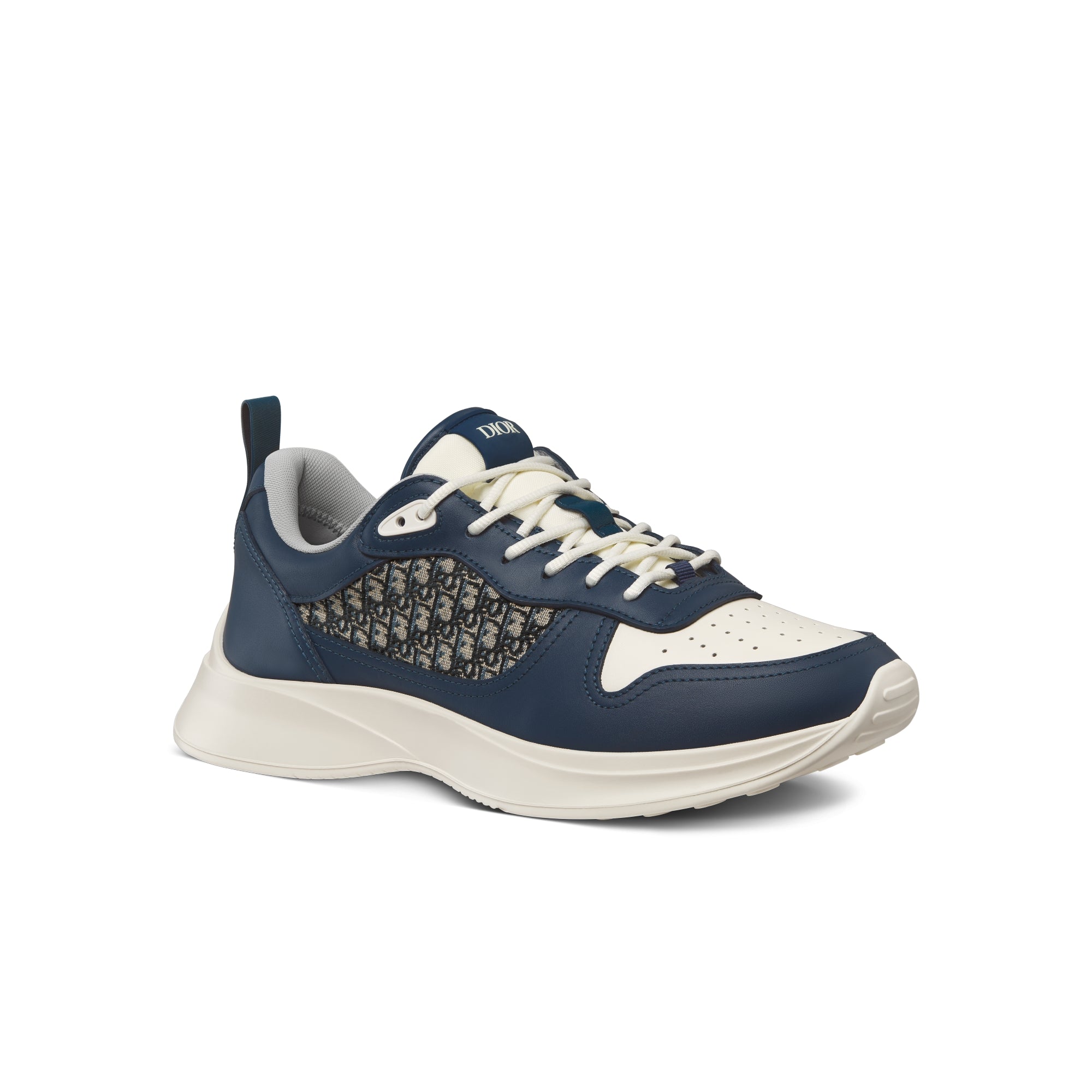 B25 Runner Sneaker - Navy Blue and Cream Smooth Calfskin with Beige and Black Dior Oblique Jacquard