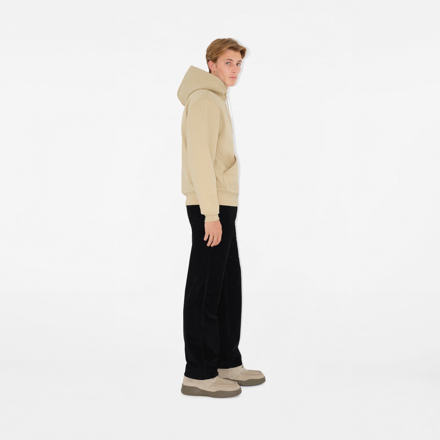 Check Label Cotton Hoodie - Nutmeg