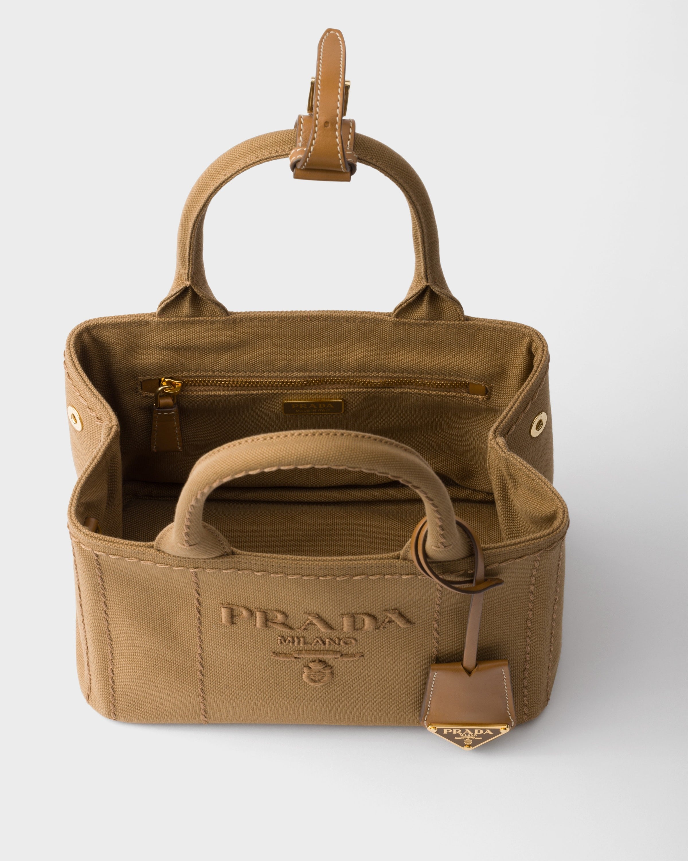 Prada Jardinière cotton canvas mini handbag Tabacco