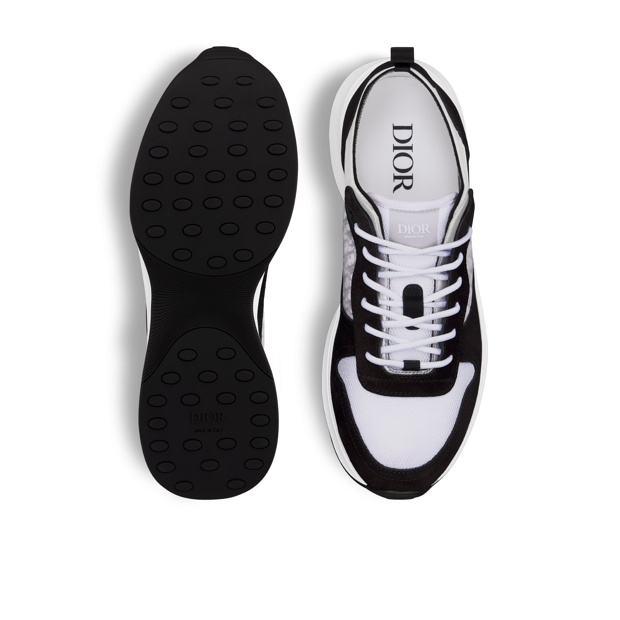 B25 Runner Sneaker - Black Suede with White Technical Mesh and Black Dior Oblique Canvas