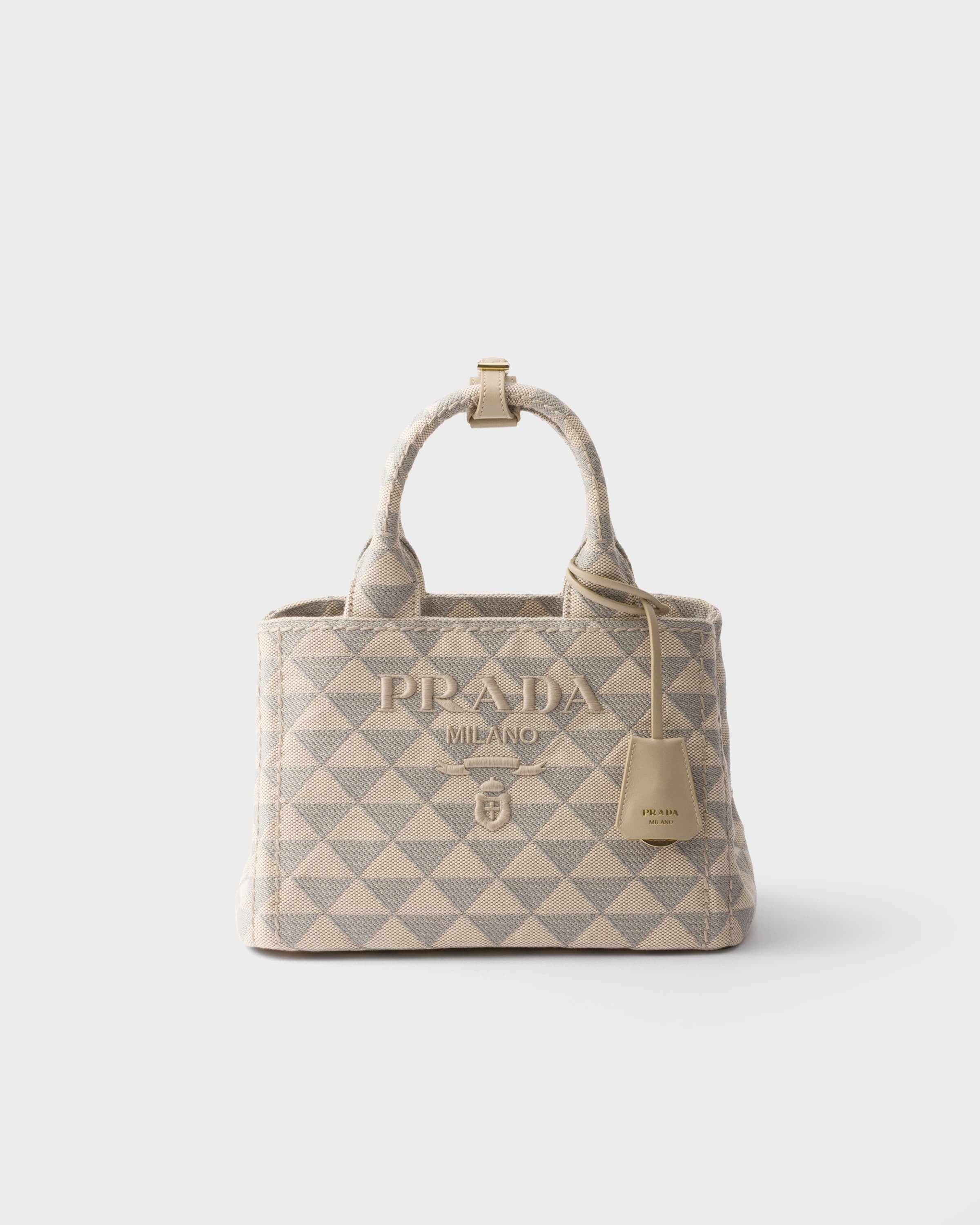 Small embroidered fabric handbag Beige/Granite Gray