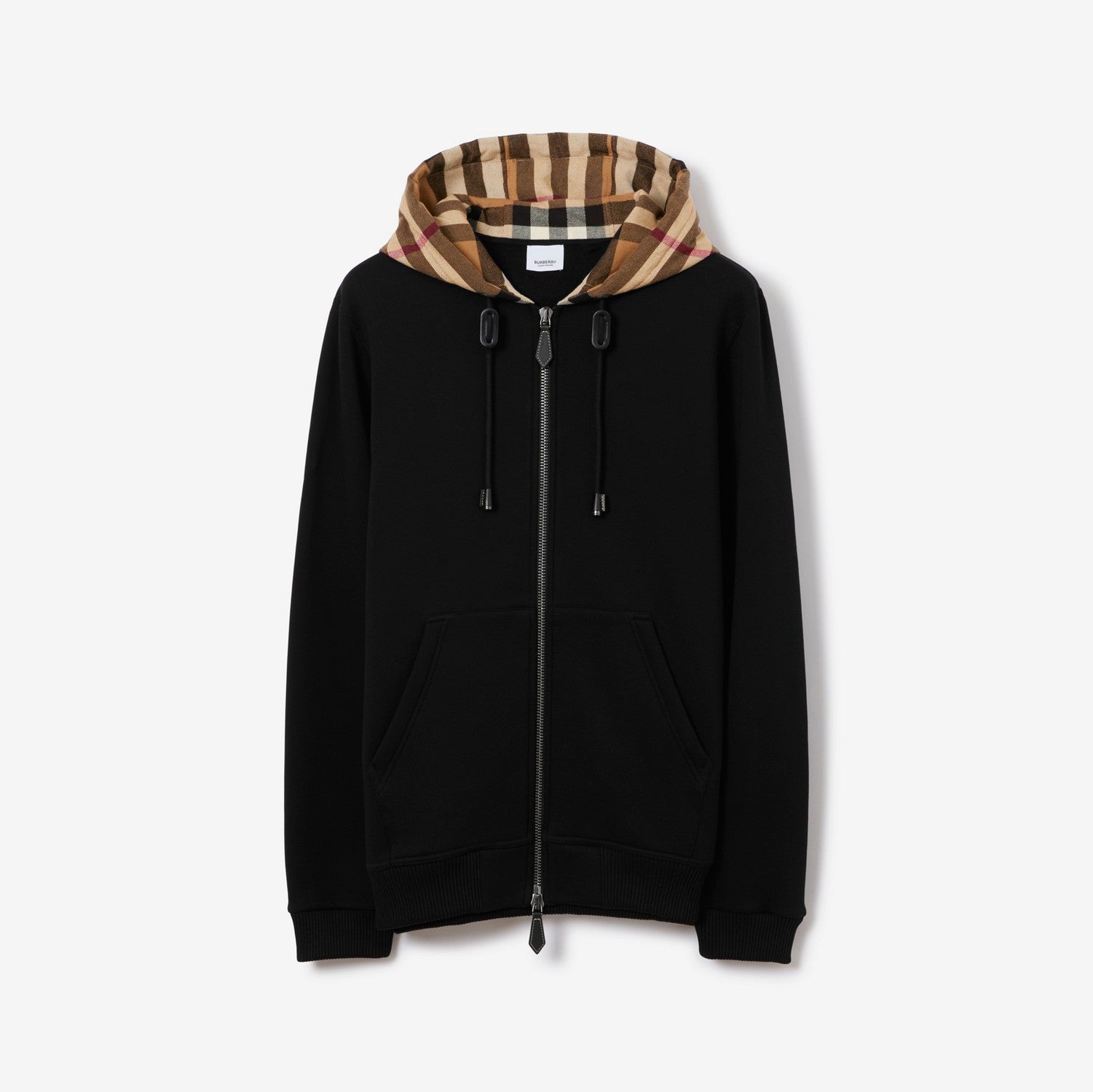 Check Hood Cotton Blend Zip Hoodie - Black/birch brown