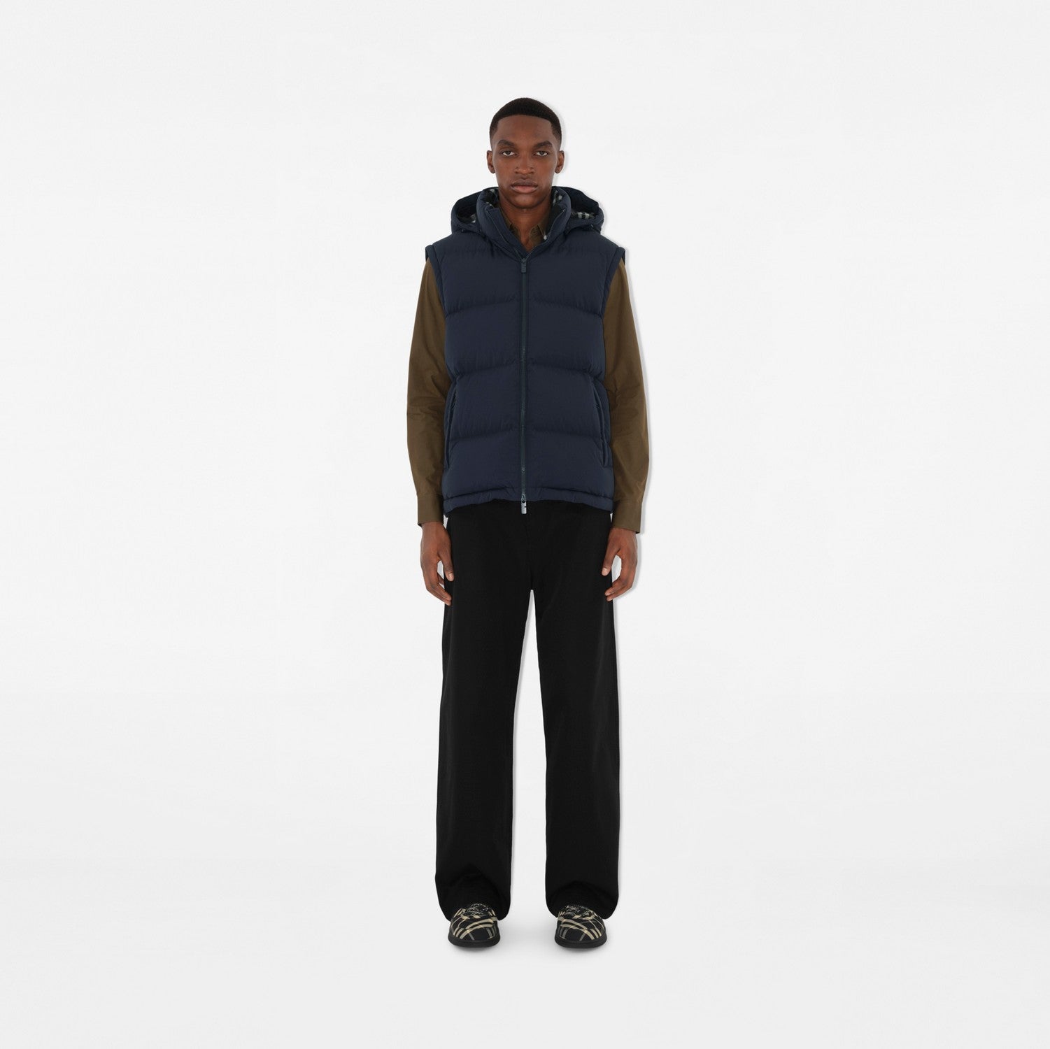 Detachable Sleeve Nylon Puffer Jacket - Navy/charcoal