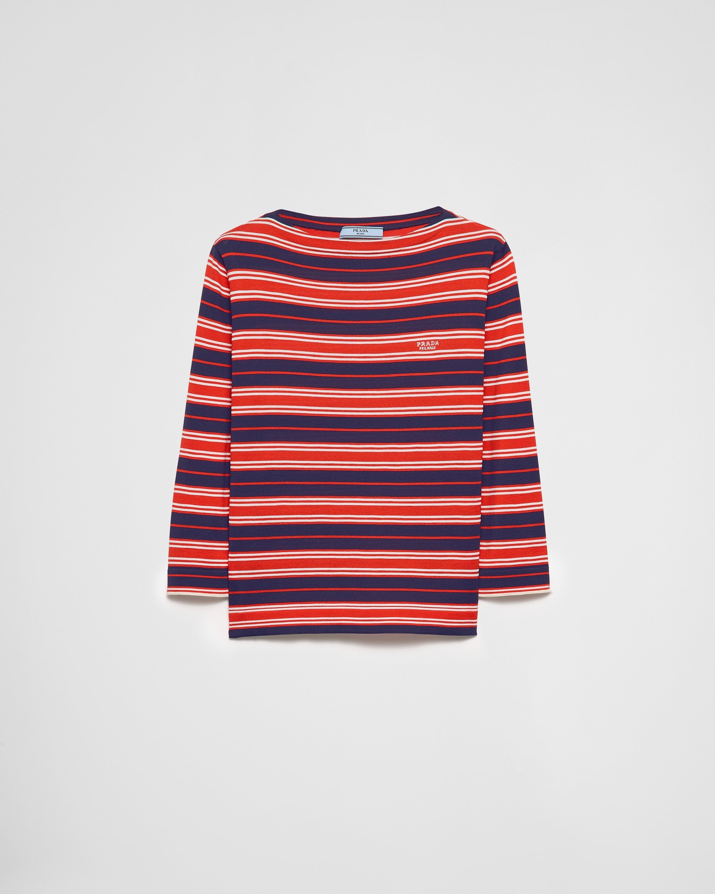 Silk boat neck sweater Blue/Red