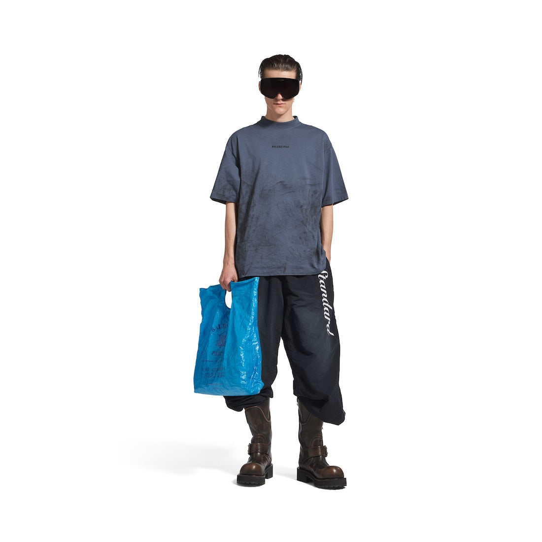 Men's Balenciaga Back T-shirt Medium Fit in Faded Dark Blue/Black