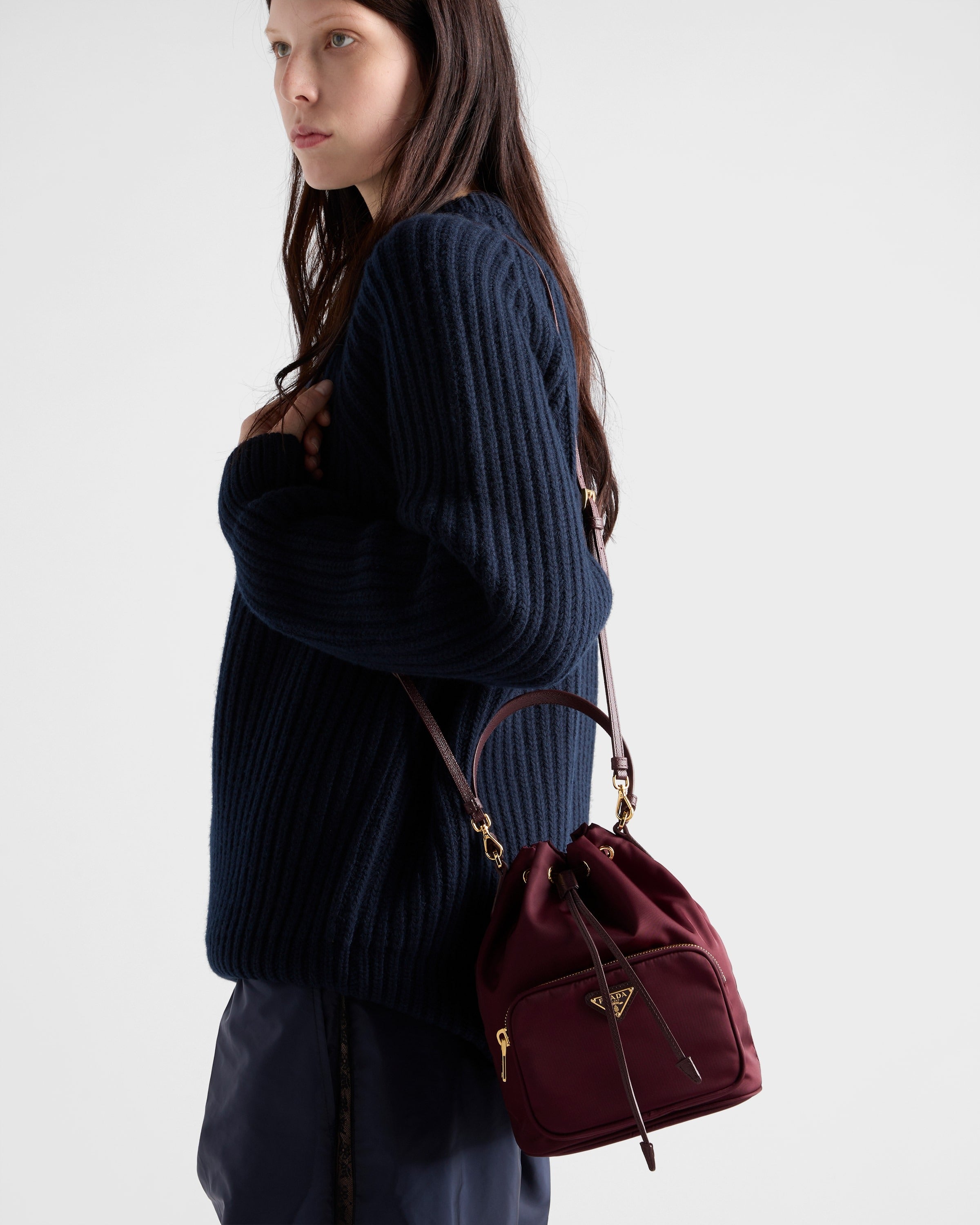 Prada Duet Re-Nylon bucket bag Burgundy