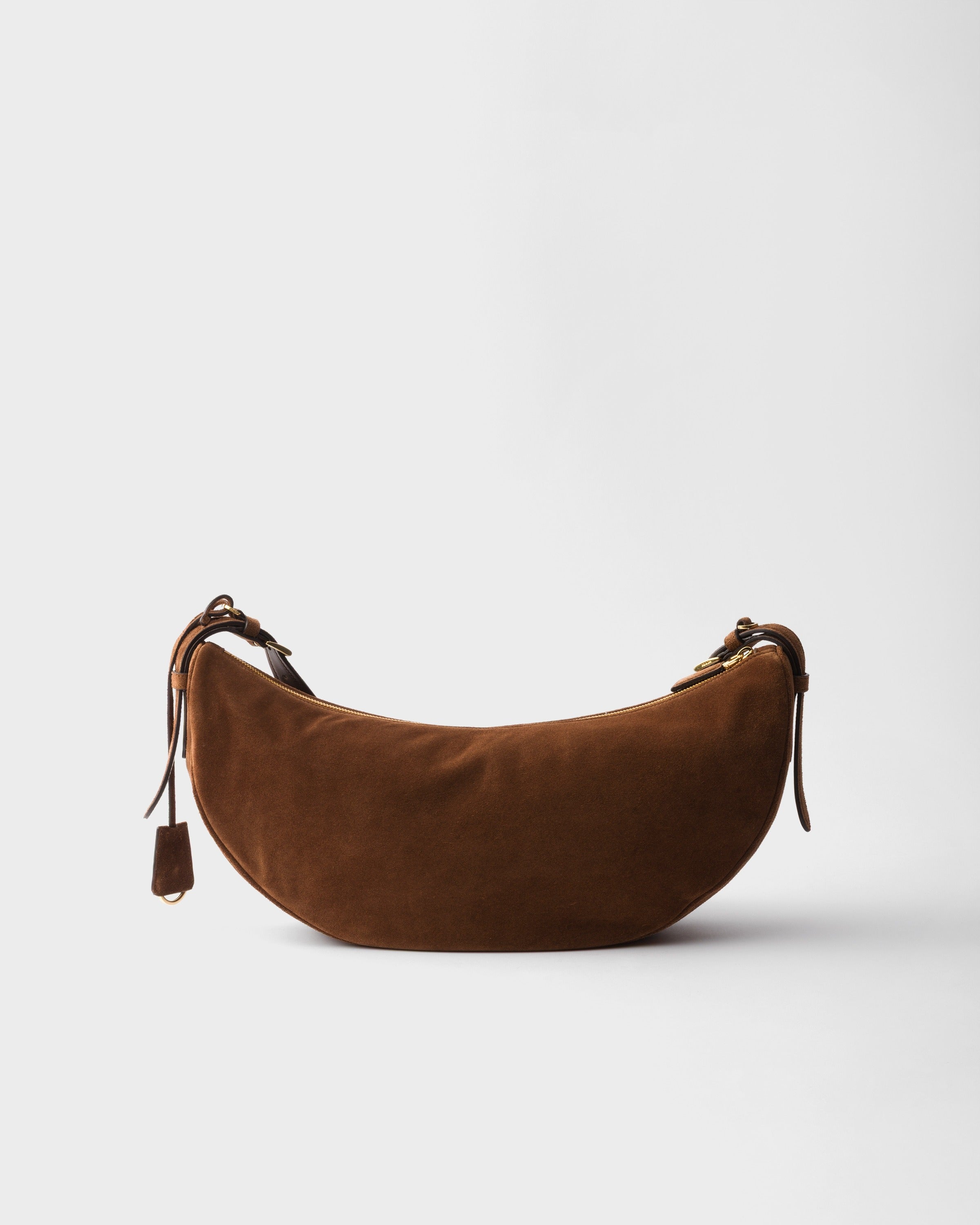 Prada Demi-lune large suede shoulder bag Cocoa Brown