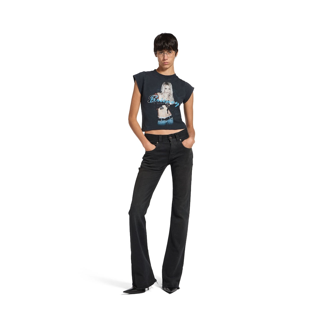 Balenciaga Music | Britney Spears Series Shrunk T-shirt in Faded Black/Blue