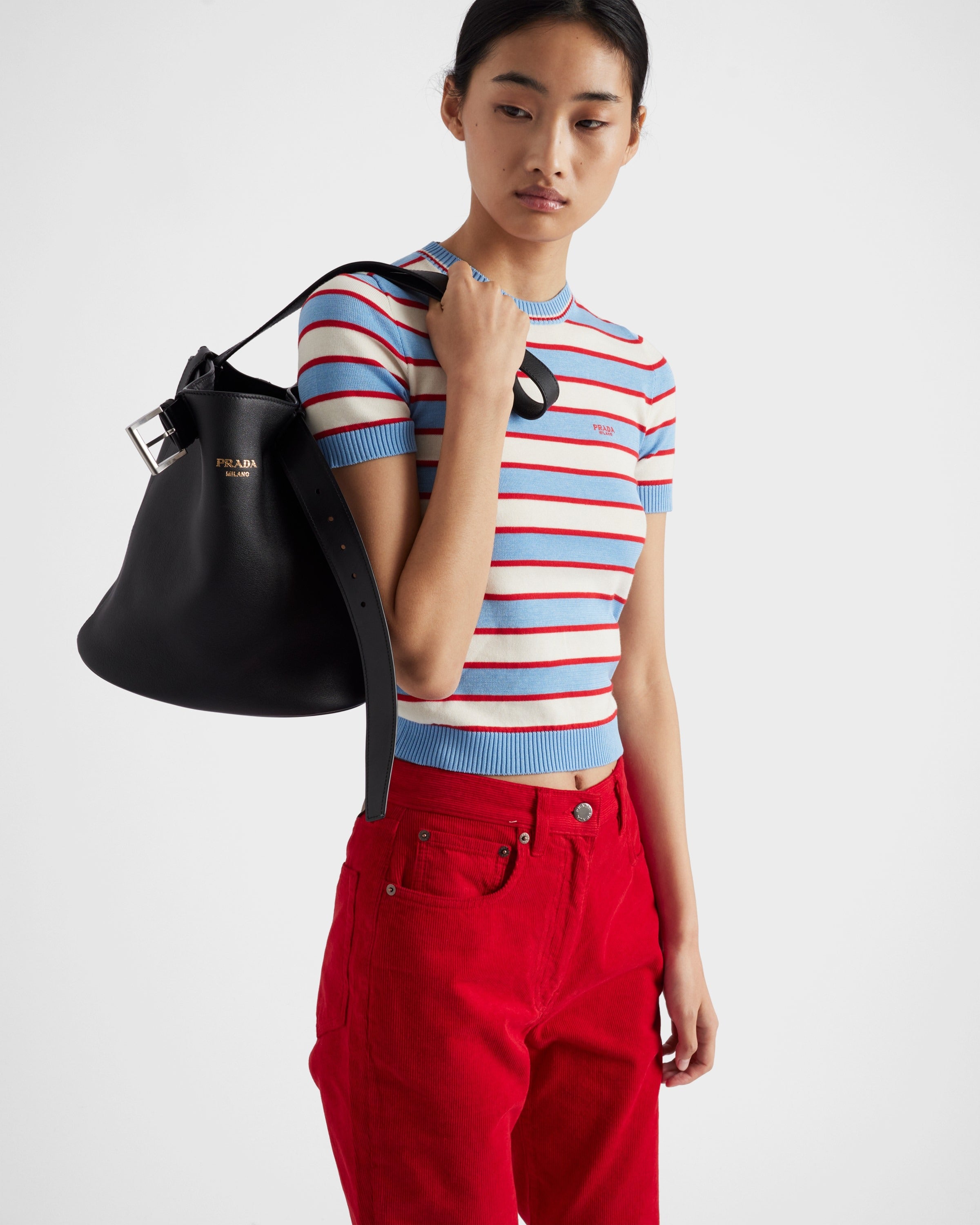 Striped crew-neck cotton sweater Blue/Natural
