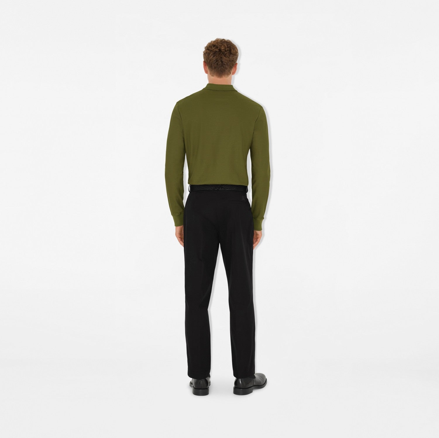 Long-sleeve Cotton Polo Shirt - Olive