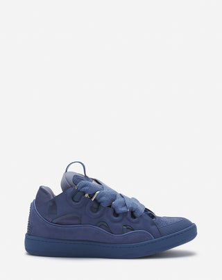 LEATHER CURB SNEAKERS - CORNFLOWER