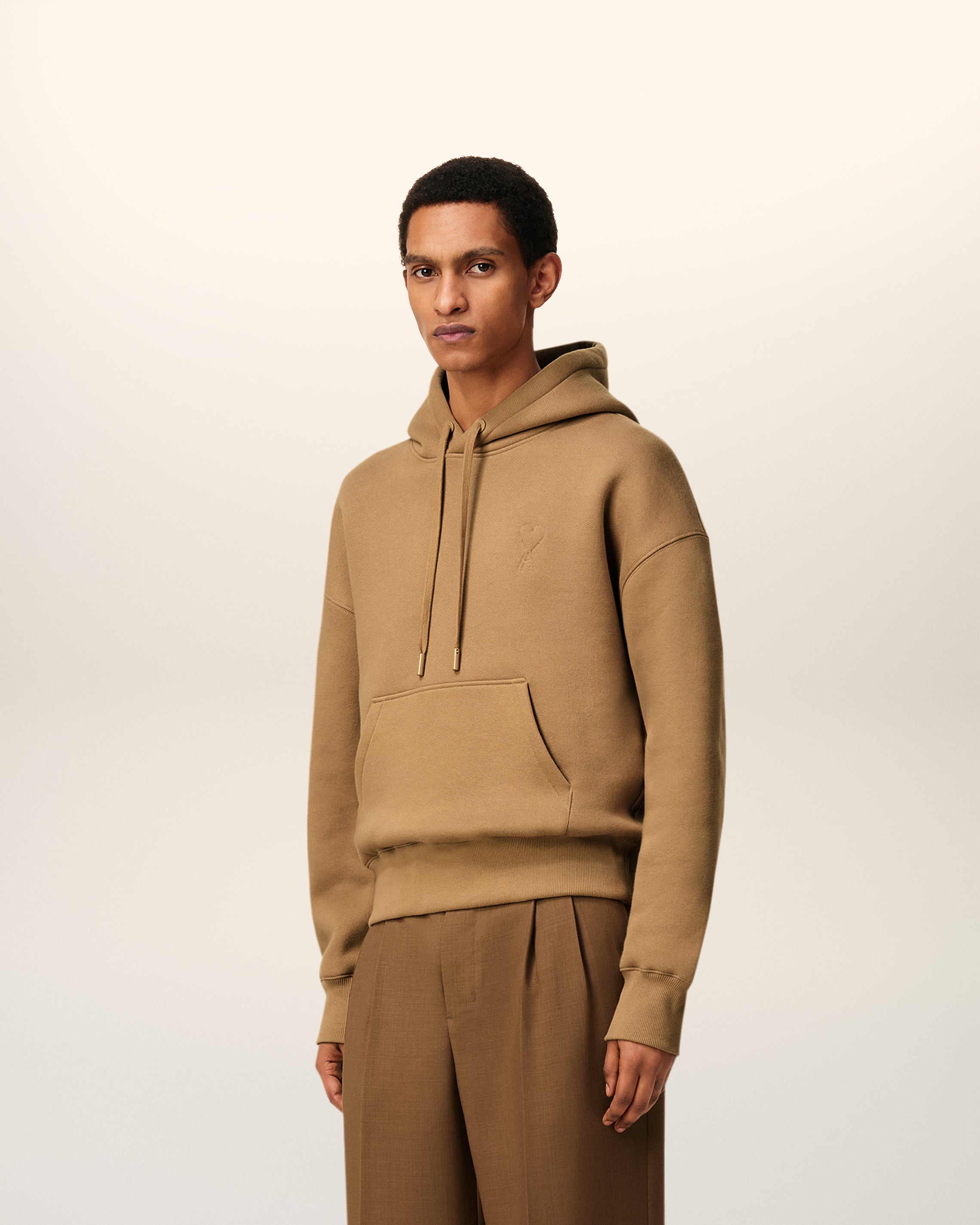 Brown Cotton Ami De Coeur Hoodie CAMEL