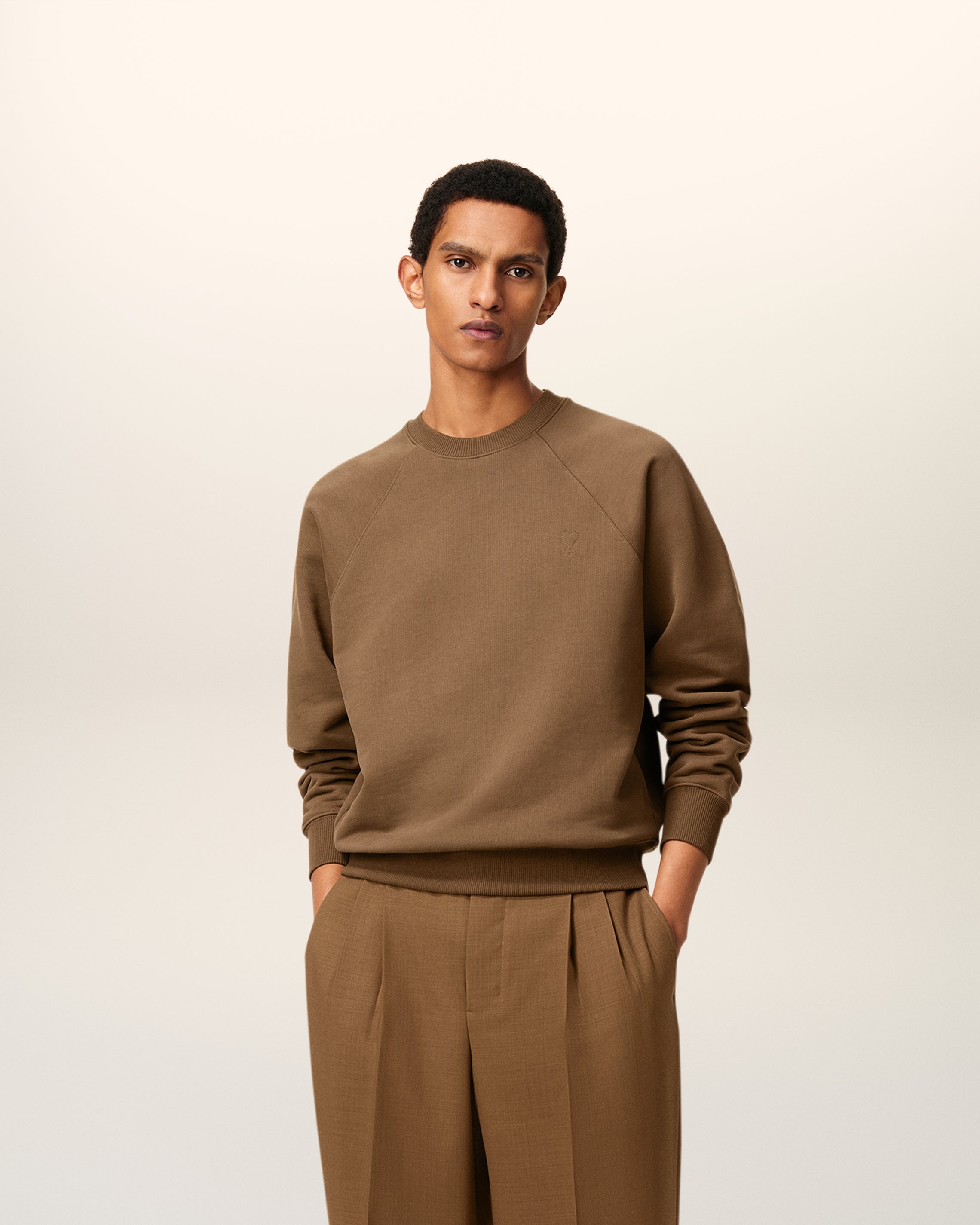 Brown Cotton Ami De Coeur Sweatshirt HAZELNUT