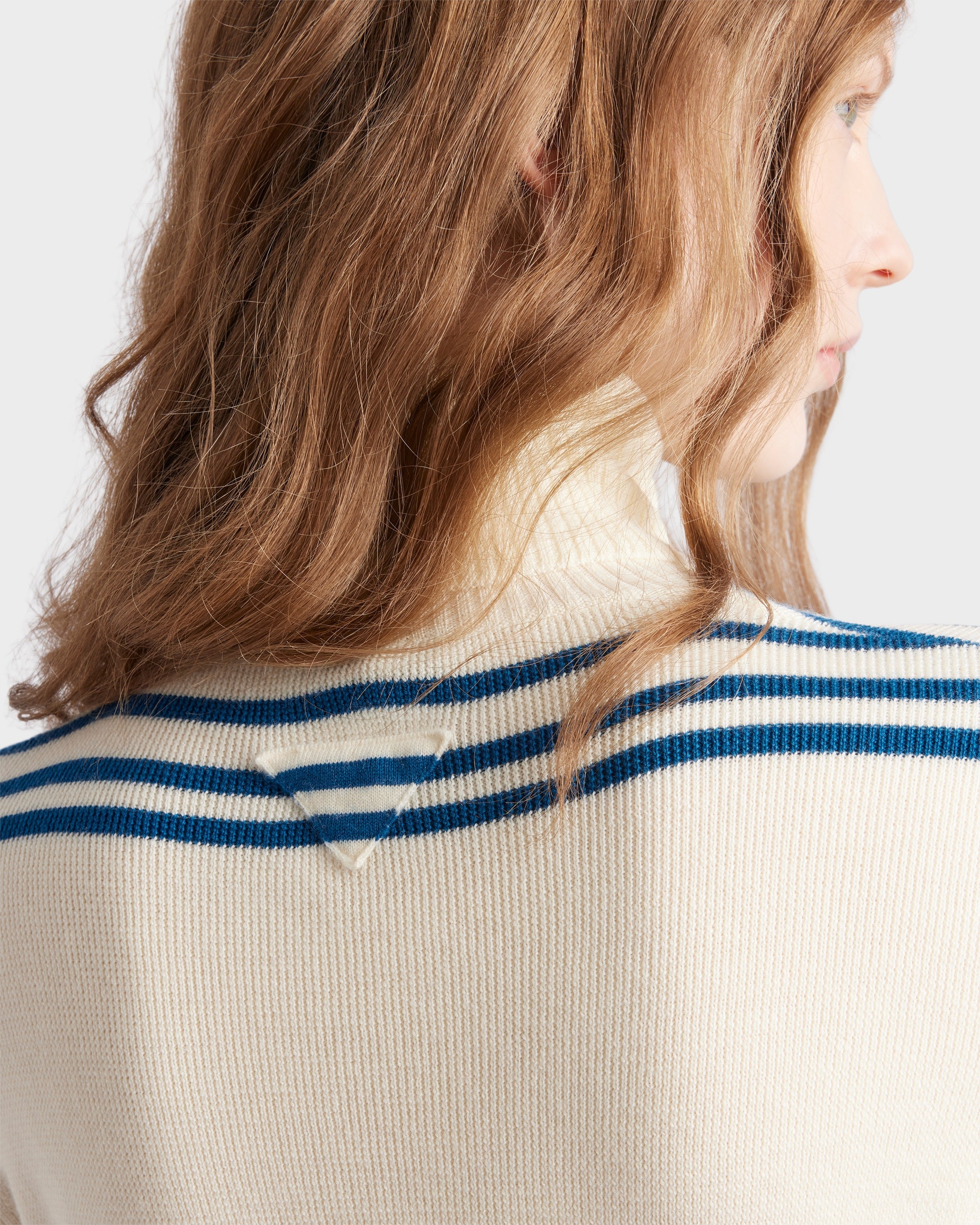 Striped wool turtleneck sweater Natural/Teal