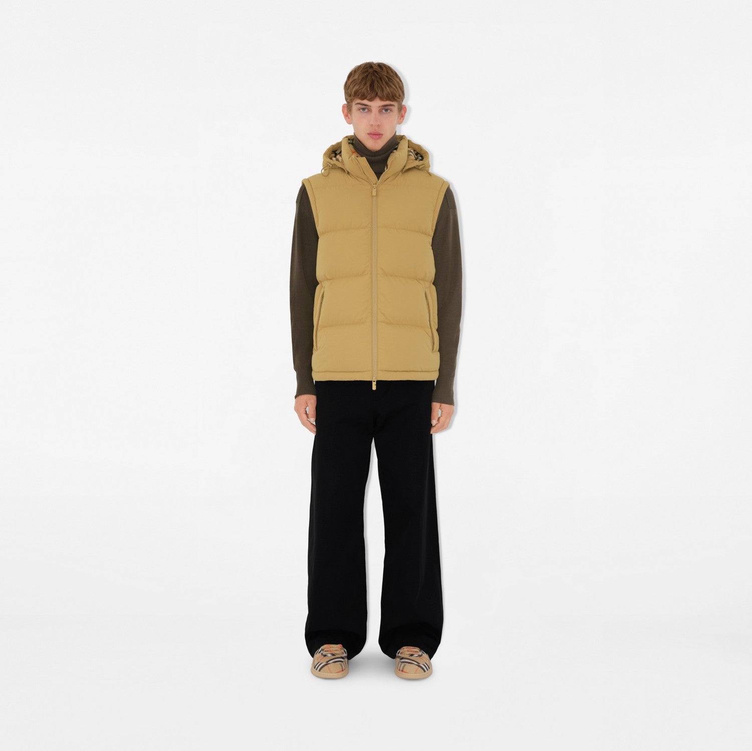 Detachable Sleeve Nylon Puffer Jacket - Flax