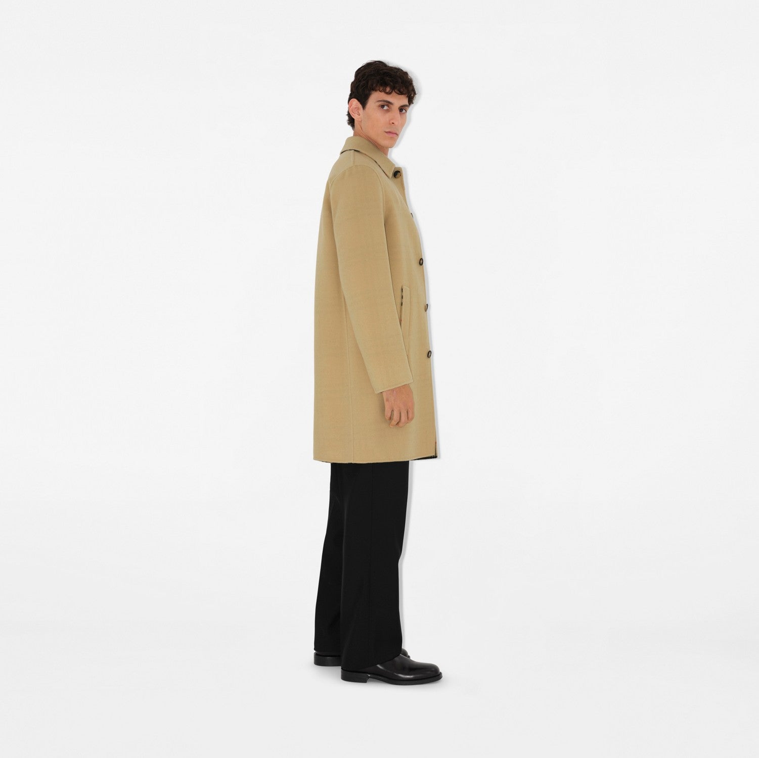 Mid-length Wool Car Coat - Flax/sand