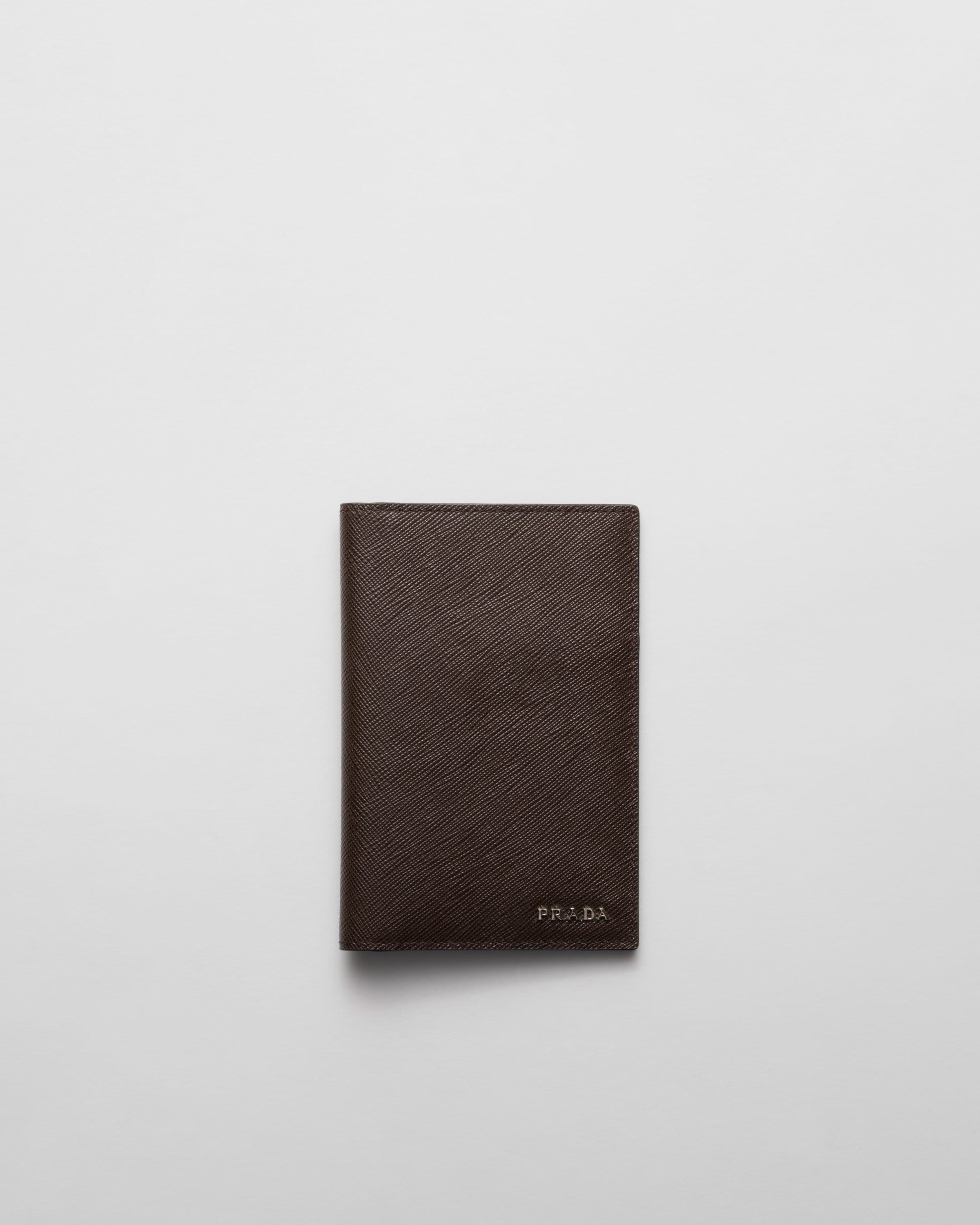 Saffiano leather passport holder Coffee/Baltic Blue