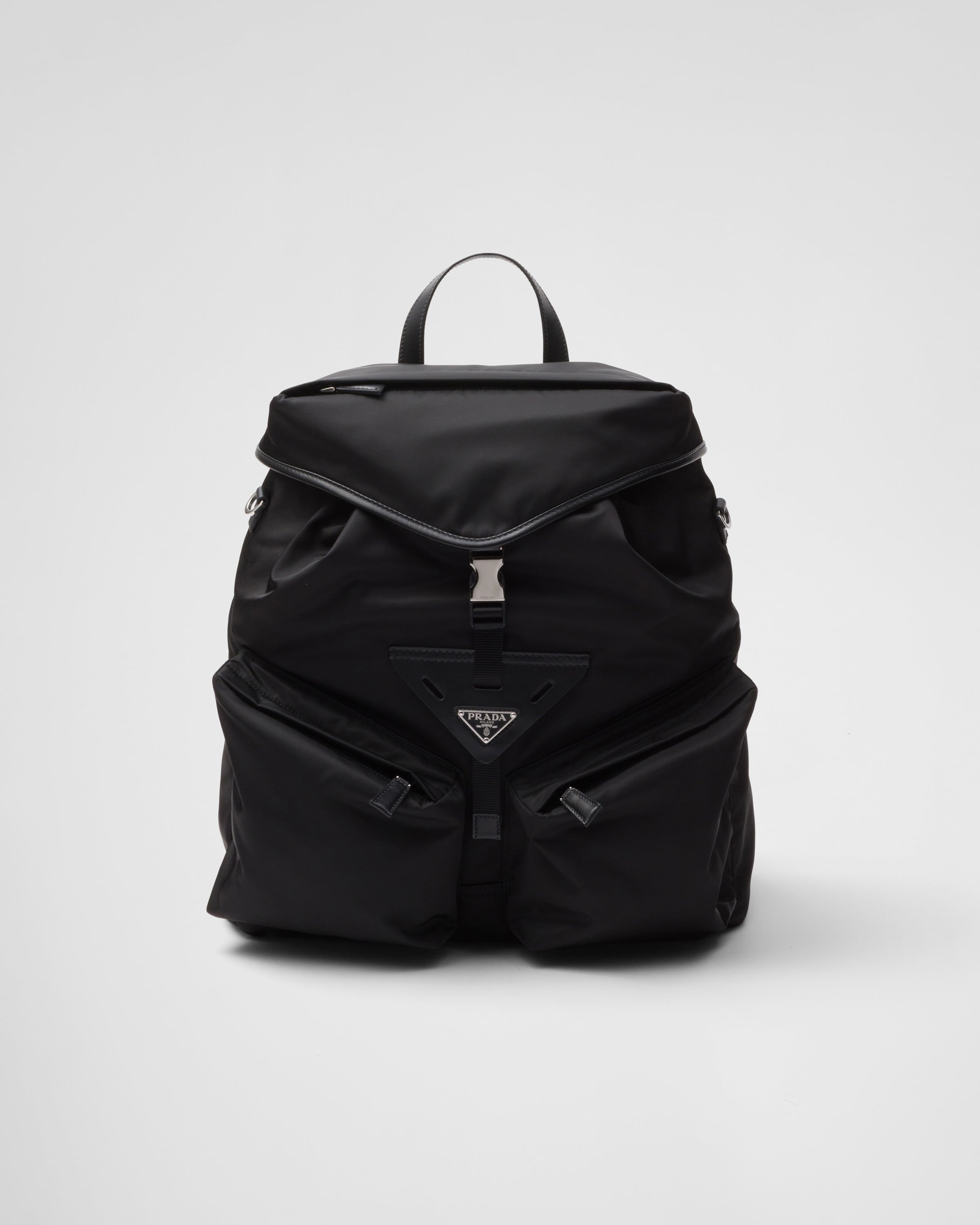 Re-Nylon and leather backpack Black