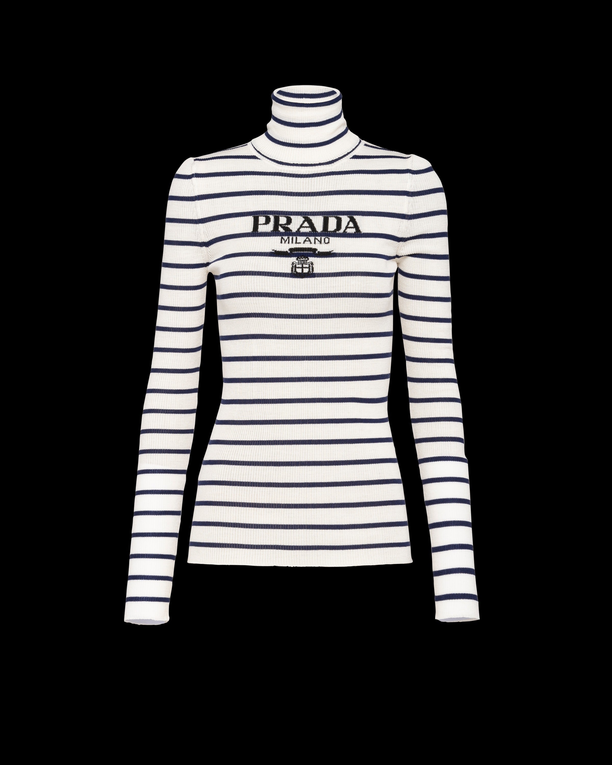 Superfine wool turtleneck sweater Ivory/Navy Blue