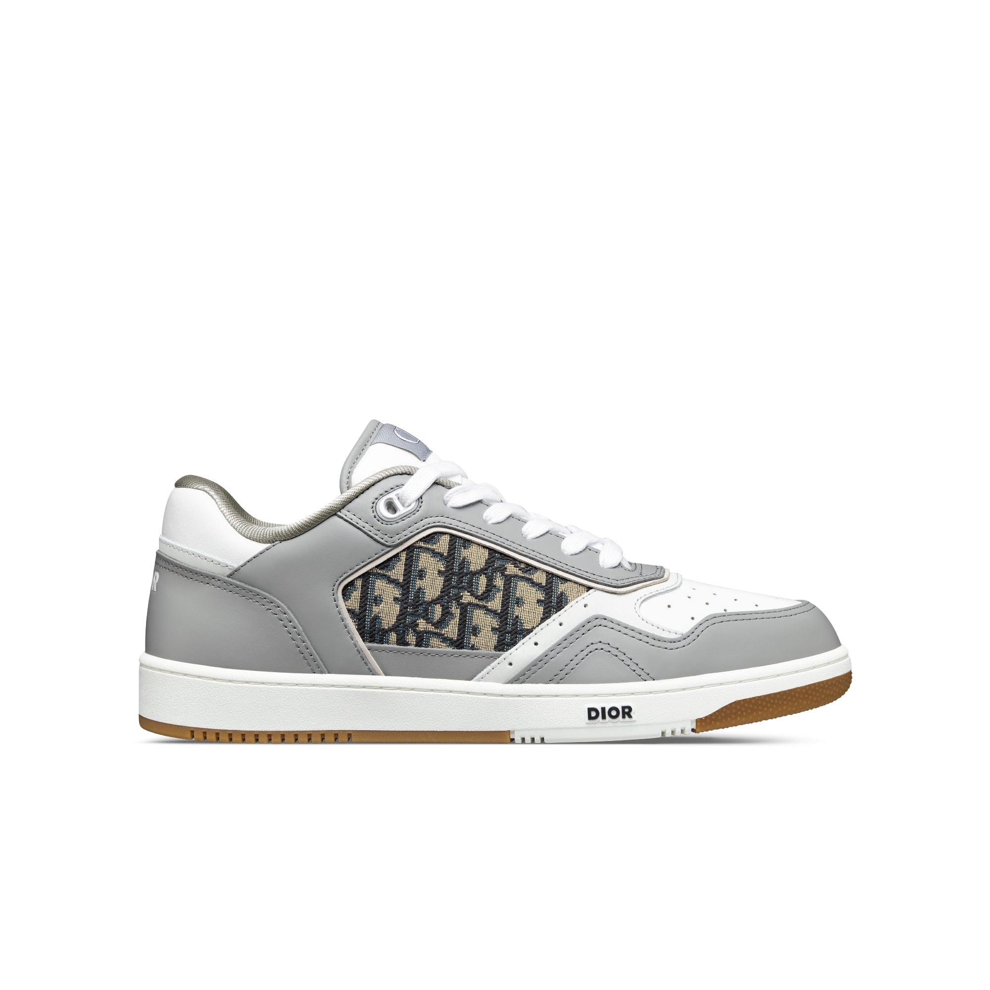 B27 Low-Top Sneaker - Gray and White Smooth Calfskin with Beige and Black Dior Oblique Jacquard