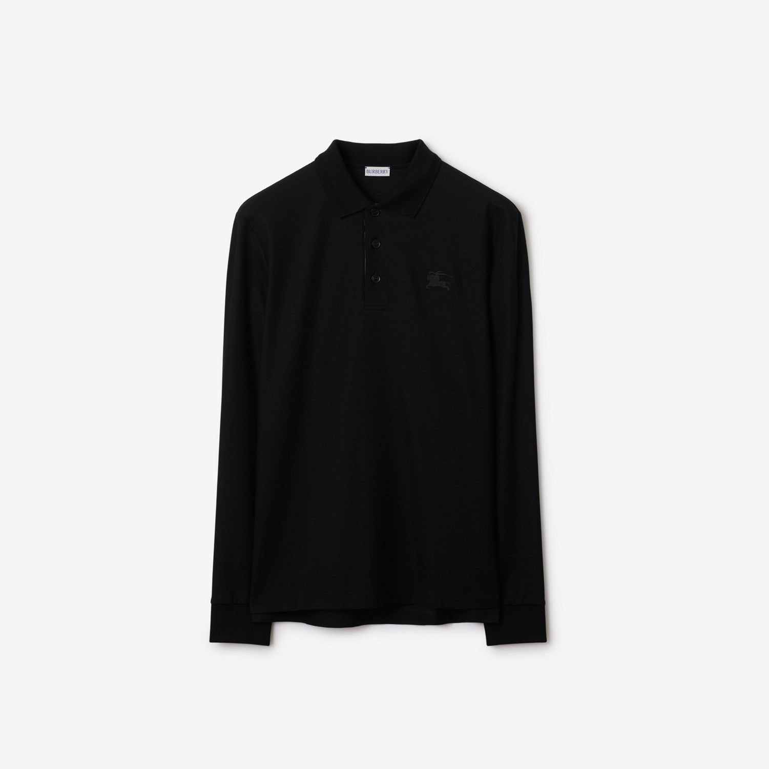 Long-sleeve Cotton Polo Shirt - Black