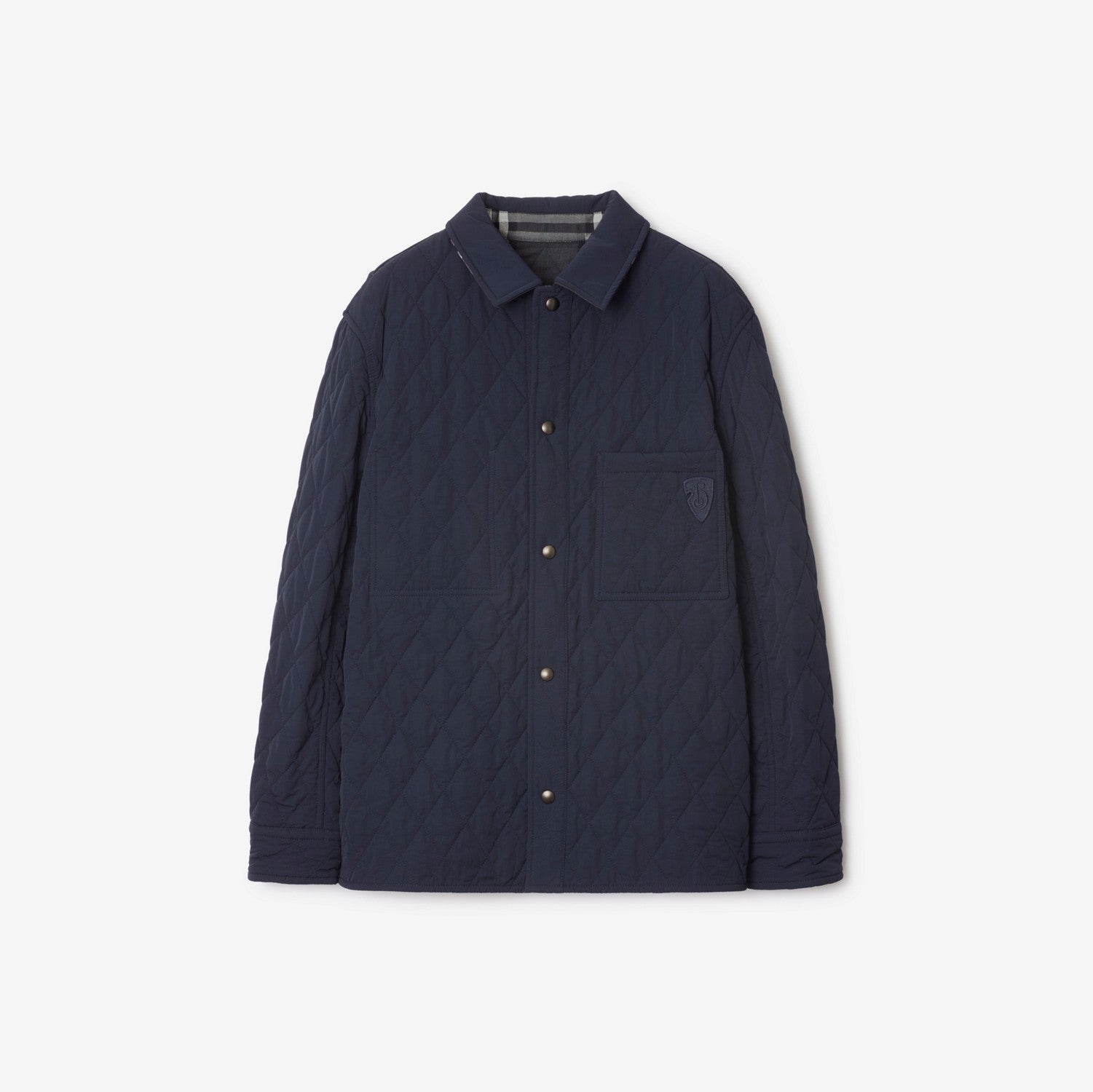 Reversible Quilted Nylon Overshirt - Navy/charcoal melange