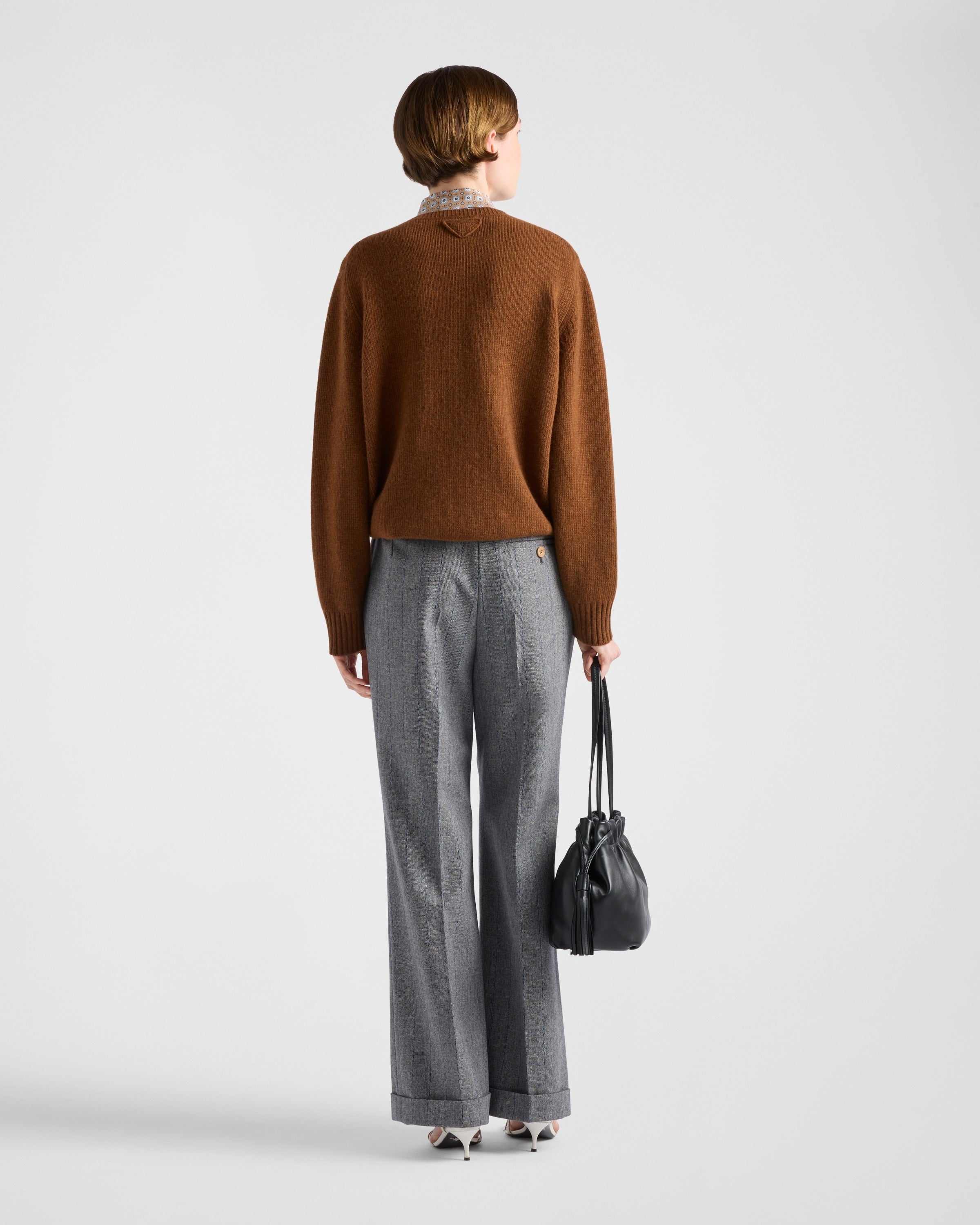 Wool and cashmere crew-neck sweater Tobacco