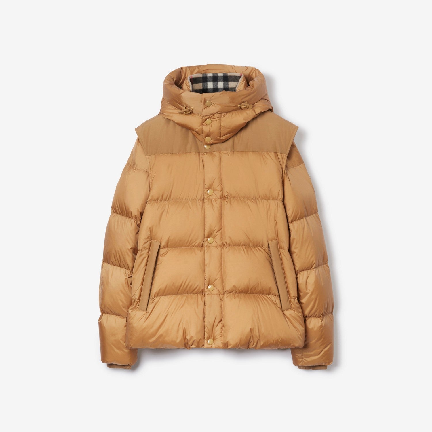 Detachable Sleeve Nylon Puffer Jacket - Warm honey