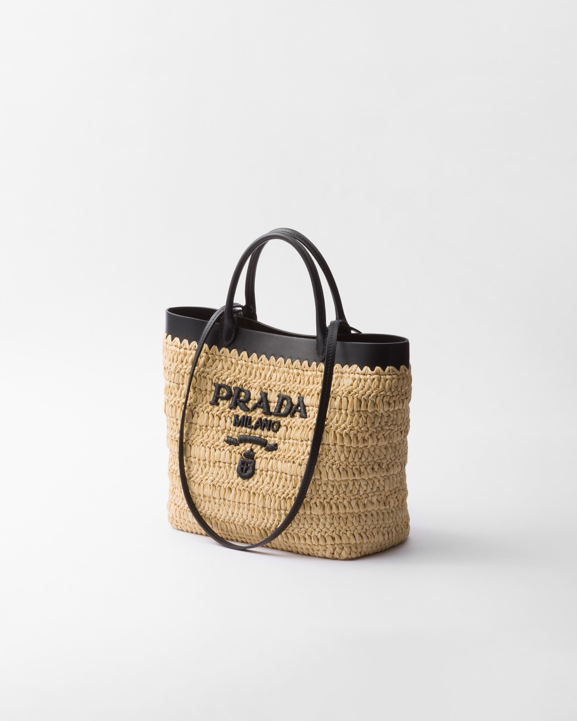 Small crochet and leather tote bag Tan/Black