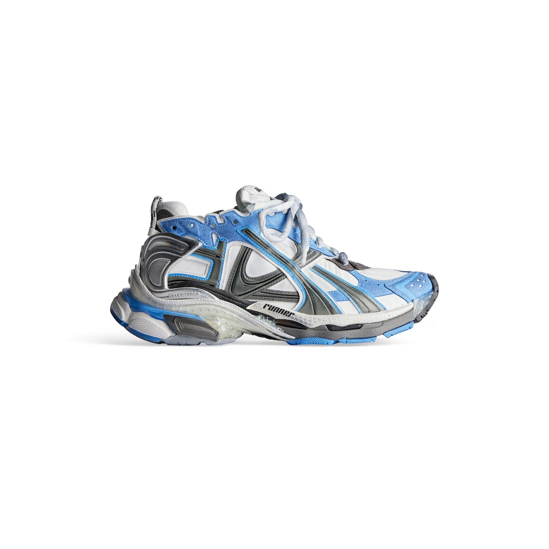 Runner Sneaker in blue, white and grey nylon and suede-like fabric