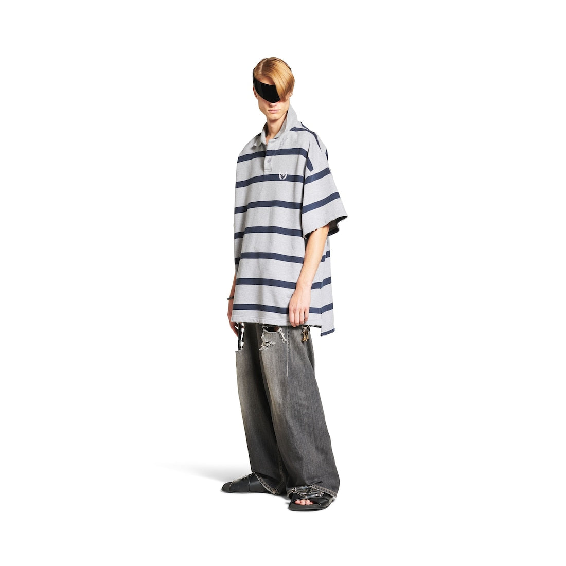 Men's Laurel Classic Oversized Polo in Grey/Navy
