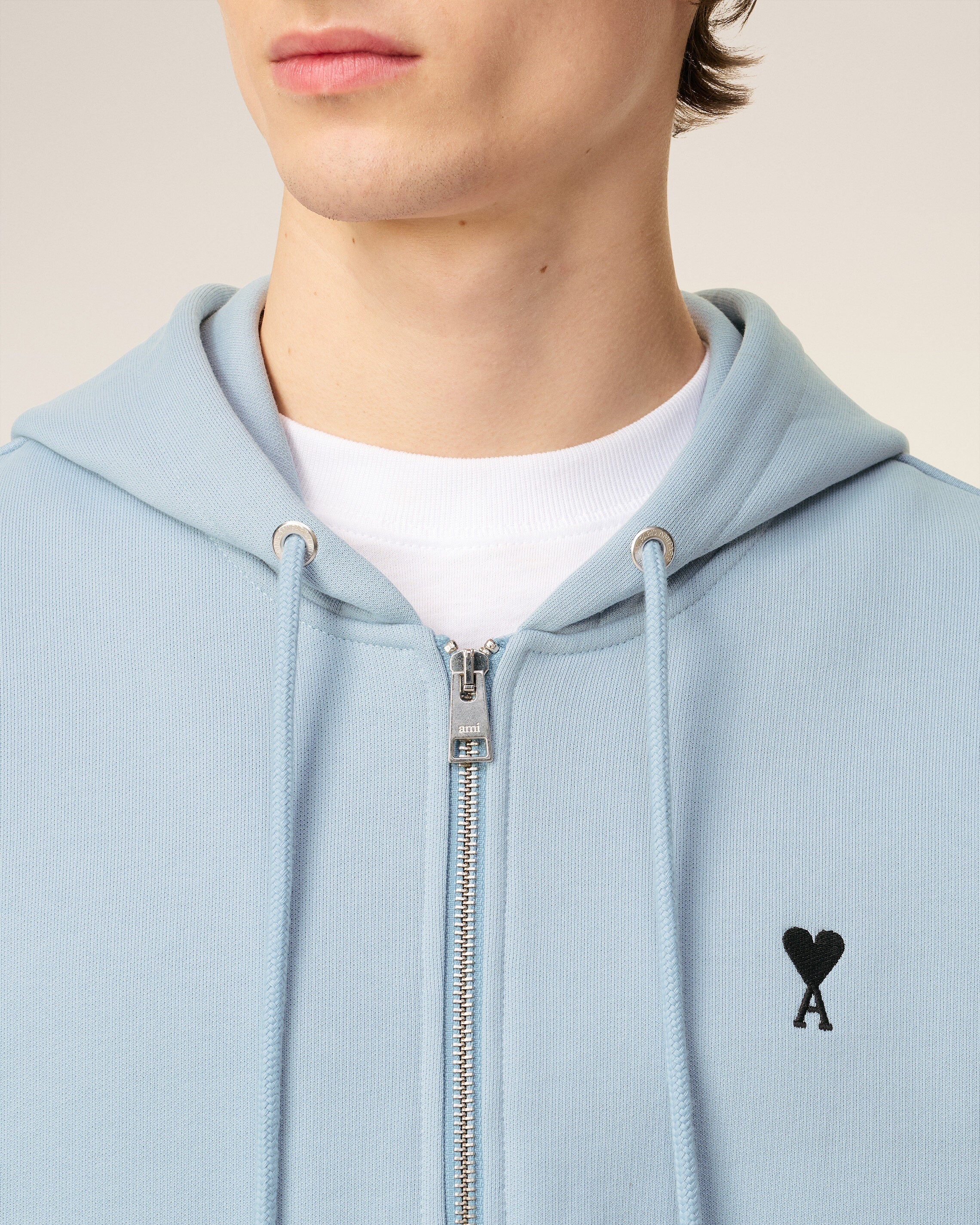 Blue Cotton Zipped Ami De Coeur Hoodie SKY