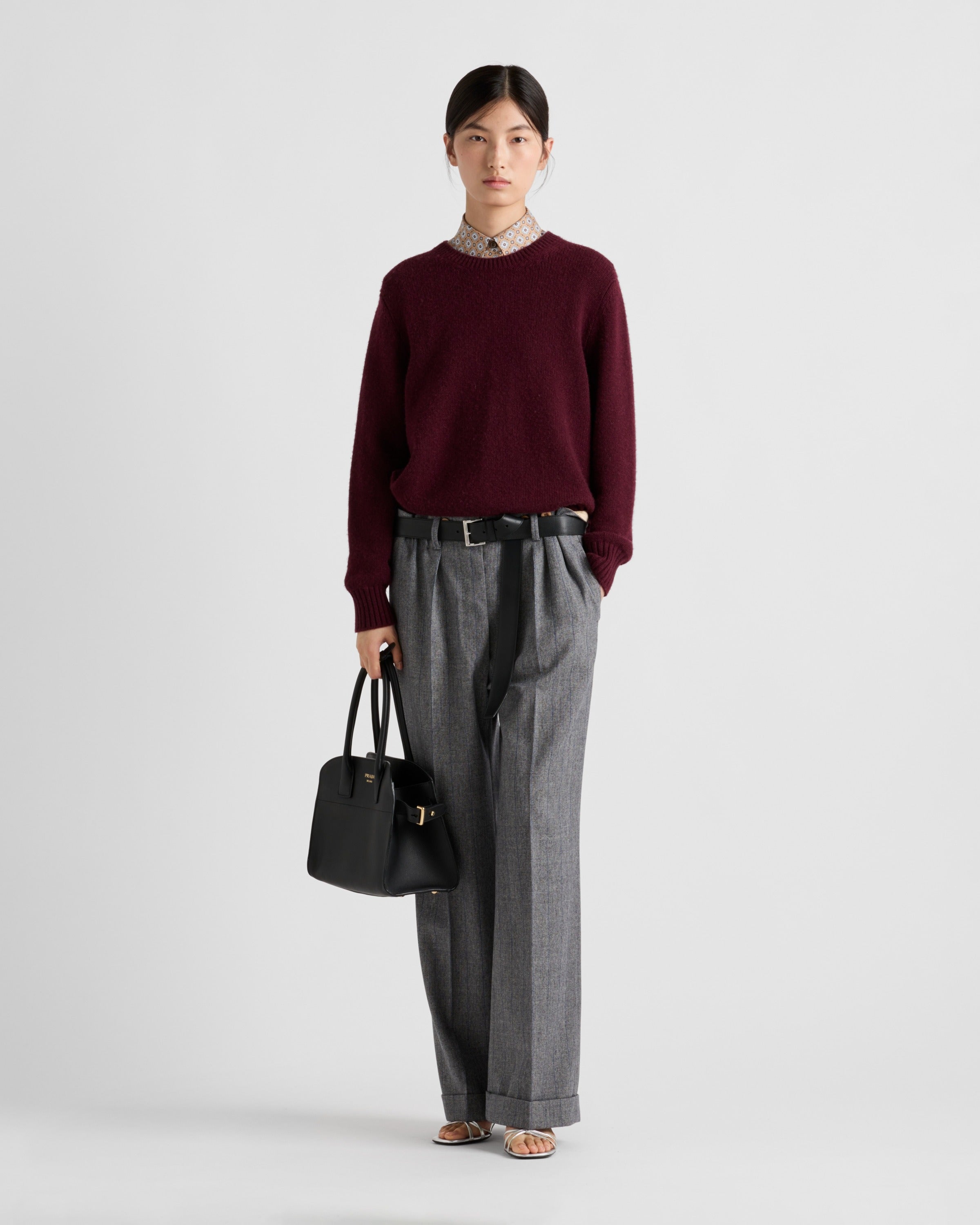 Wool and cashmere crew-neck sweater Amaranth Red/Maize Yellow