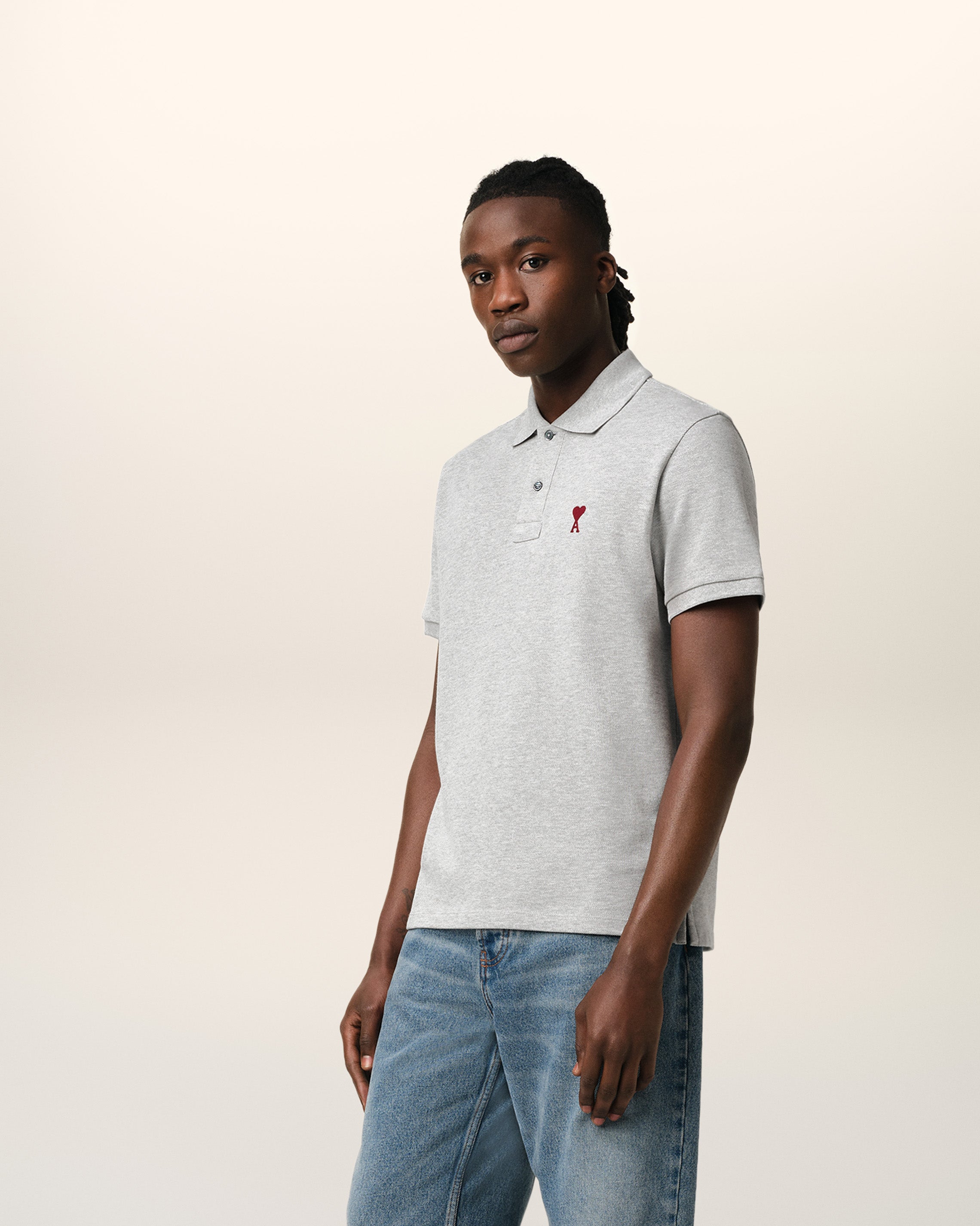 GREY COTTON AMI DE COEUR POLO SHIRT HEATHER ASH GREY