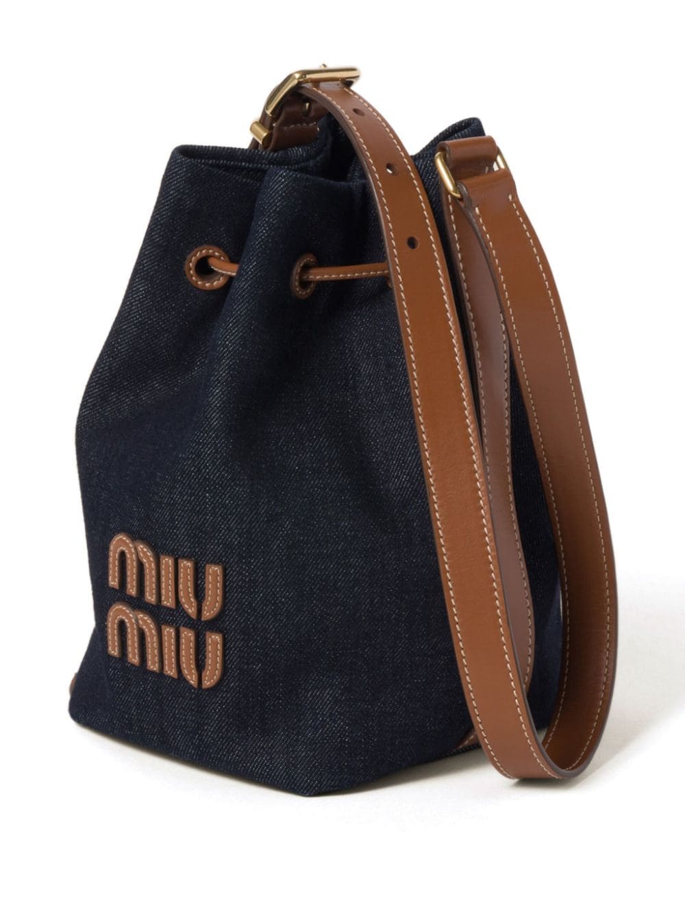 Miu Miu logo-lettering Denim Bucket Bag