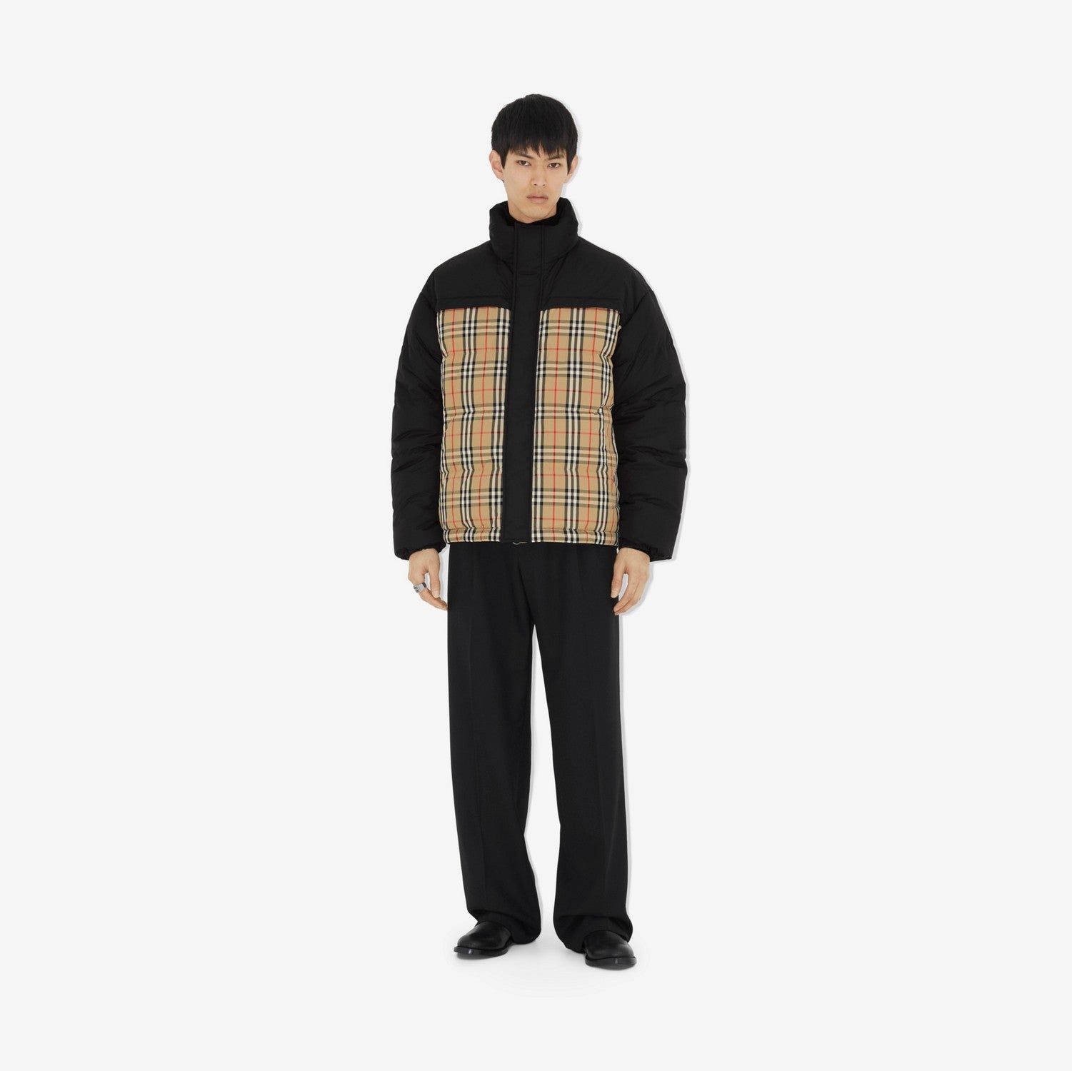 Reversible Check Puffer Jacket - Archive beige