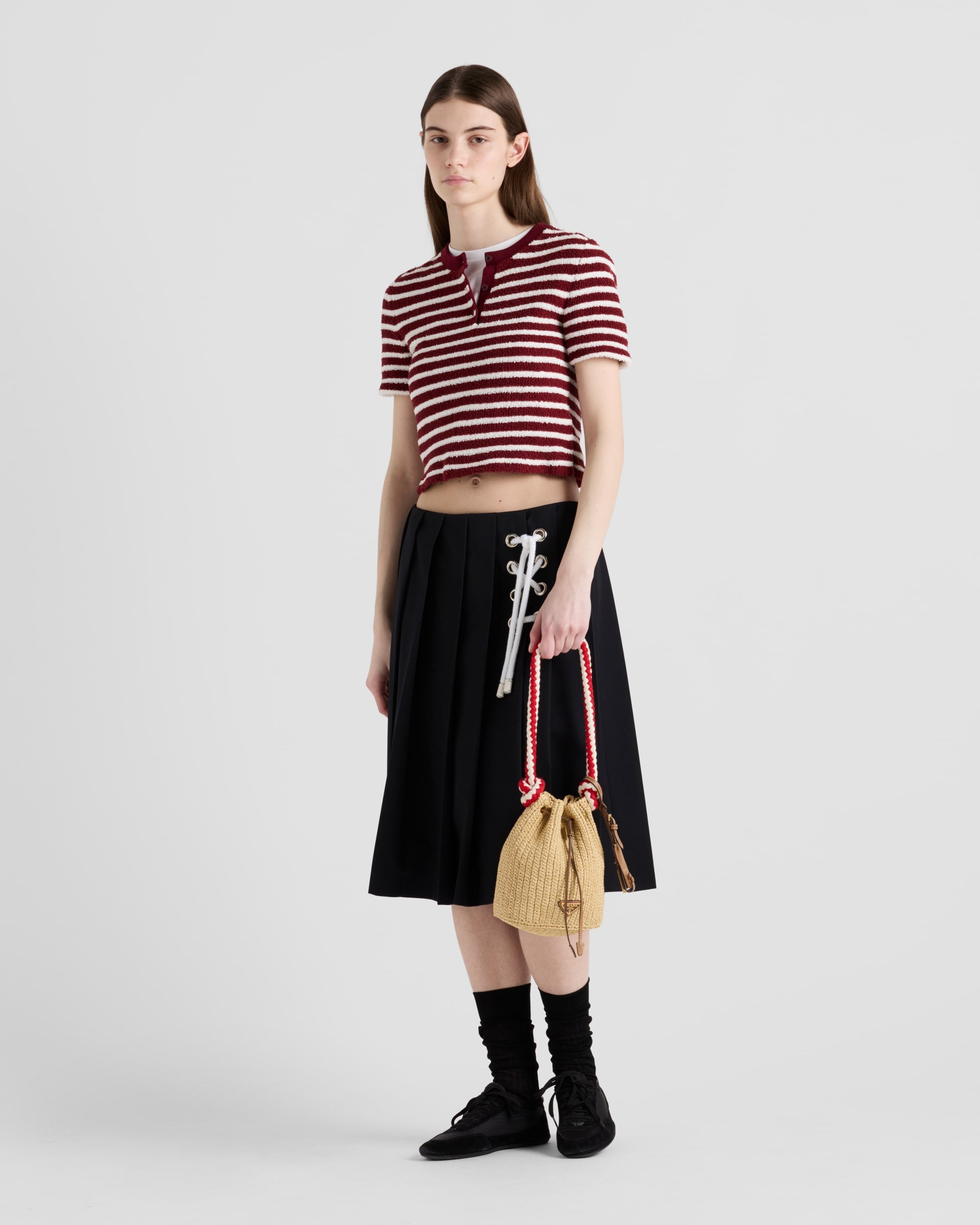 Cotton bouclé crew-neck sweater Amaranth/Natural