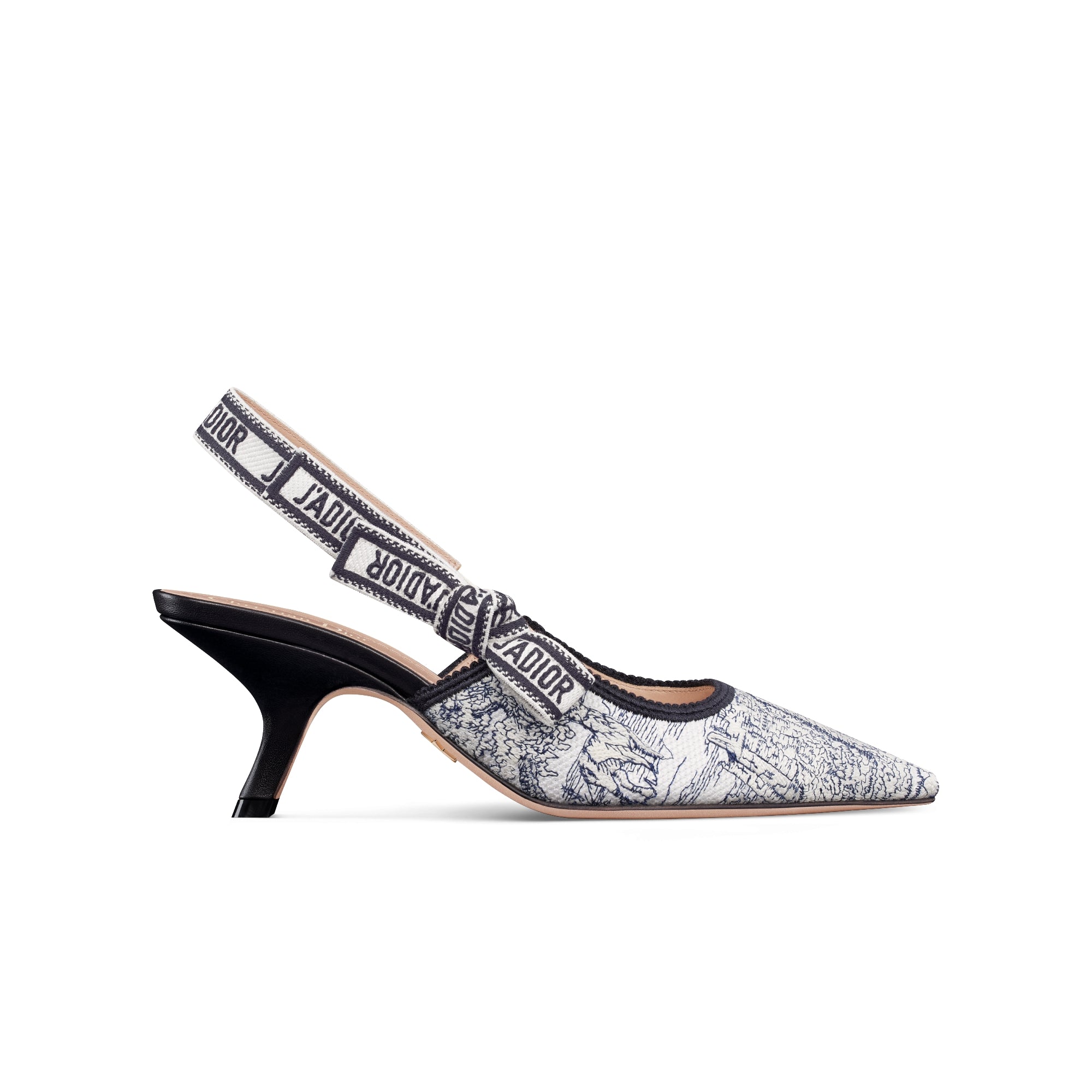 J'Adior Slingback Pump - Deep Blue Cotton Embroidered with Toile de Jouy Scotland Motif