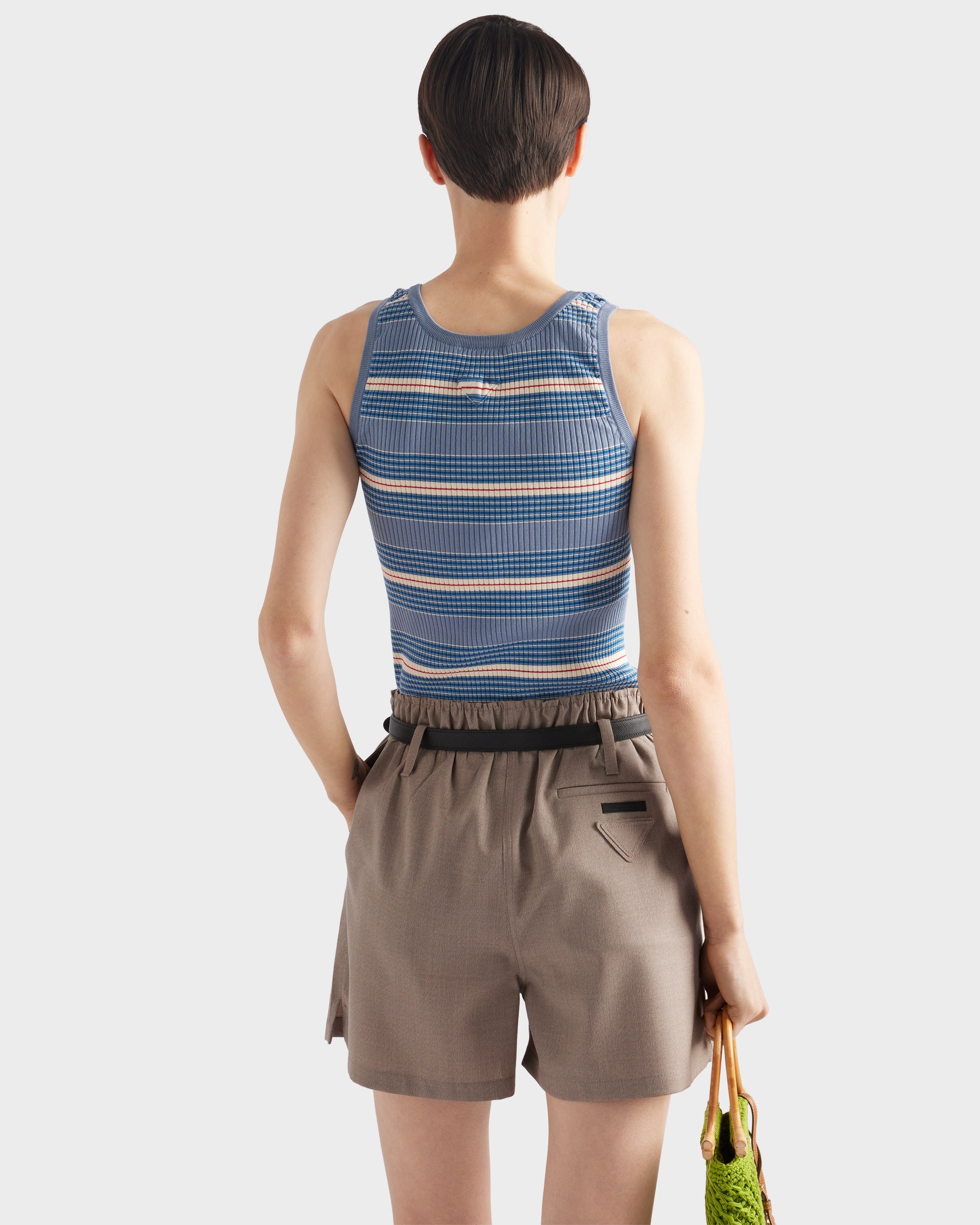 Striped stretch cotton knit top Periwinkle Blue
