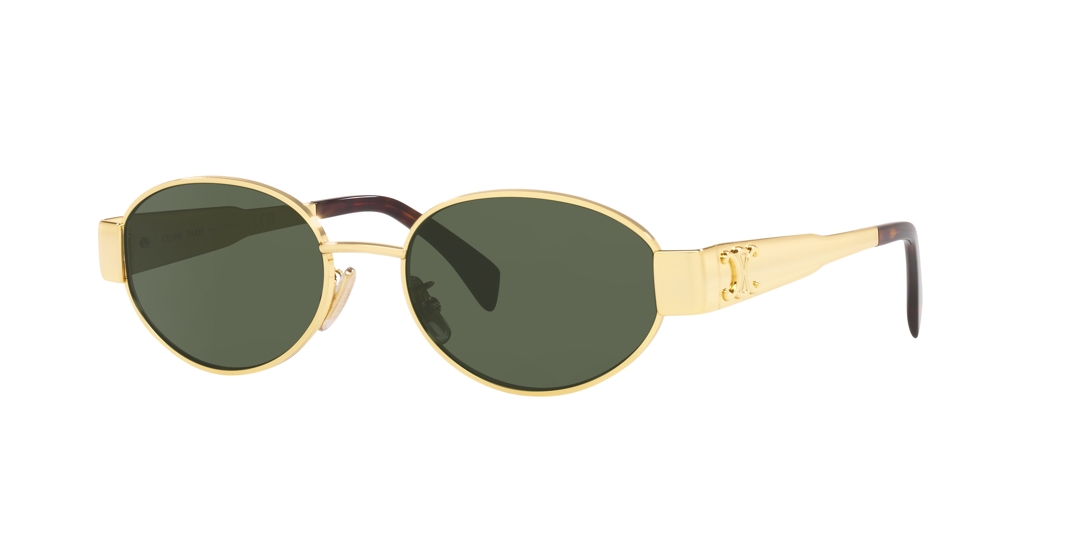 CELINE CL40235U Gold Shiny - Women Luxury Sunglasses, Green Lens