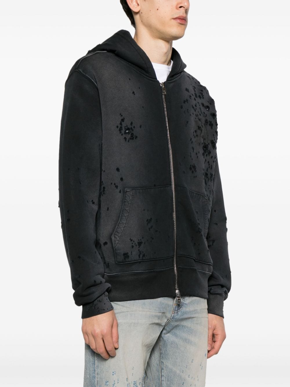 Core ripped zip-up hoodie