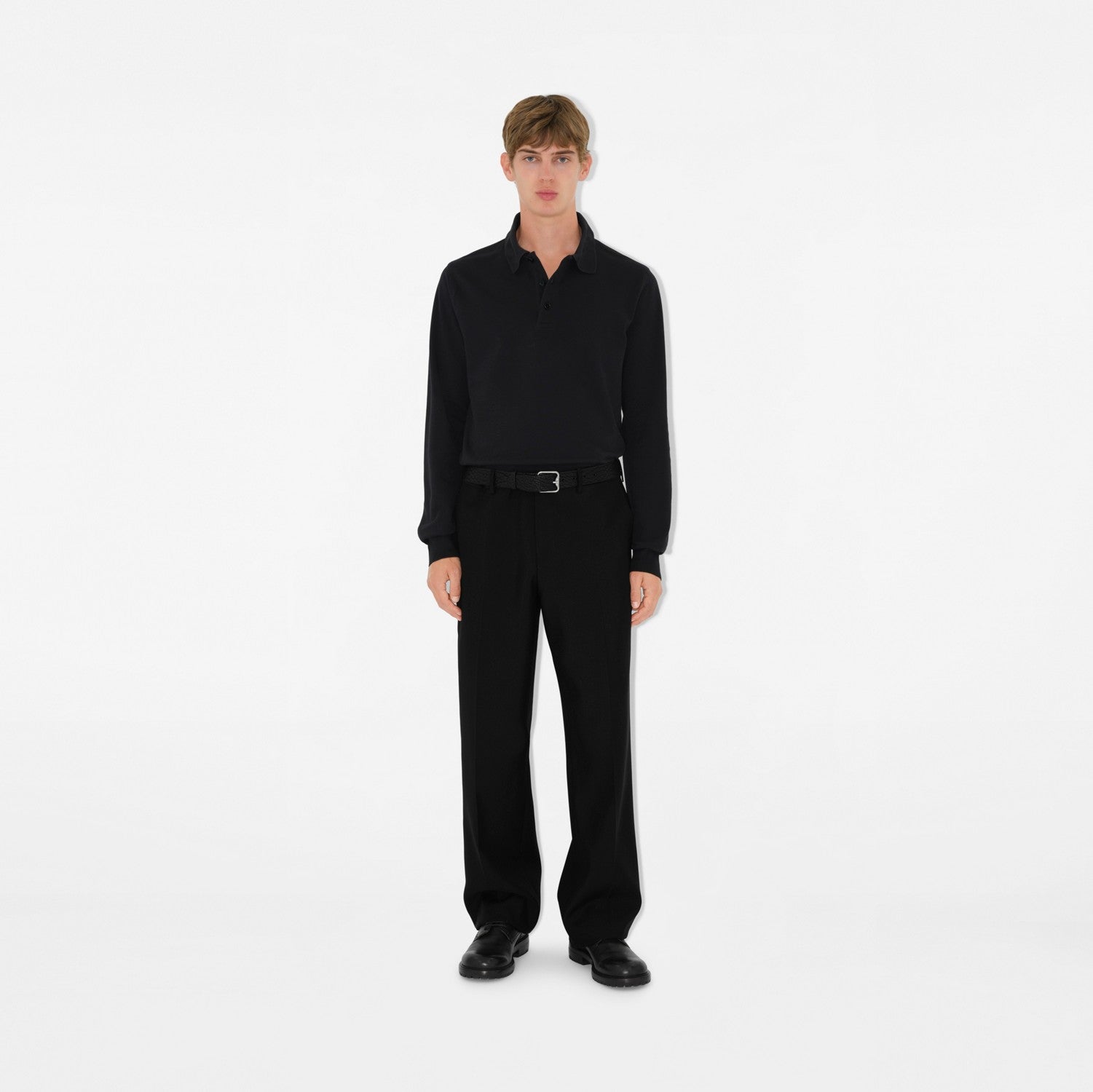 Long-sleeve Cotton Polo Shirt - Black