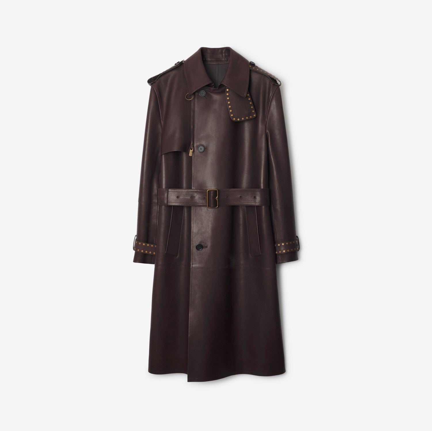 Long Leather Trench Coat - Berry