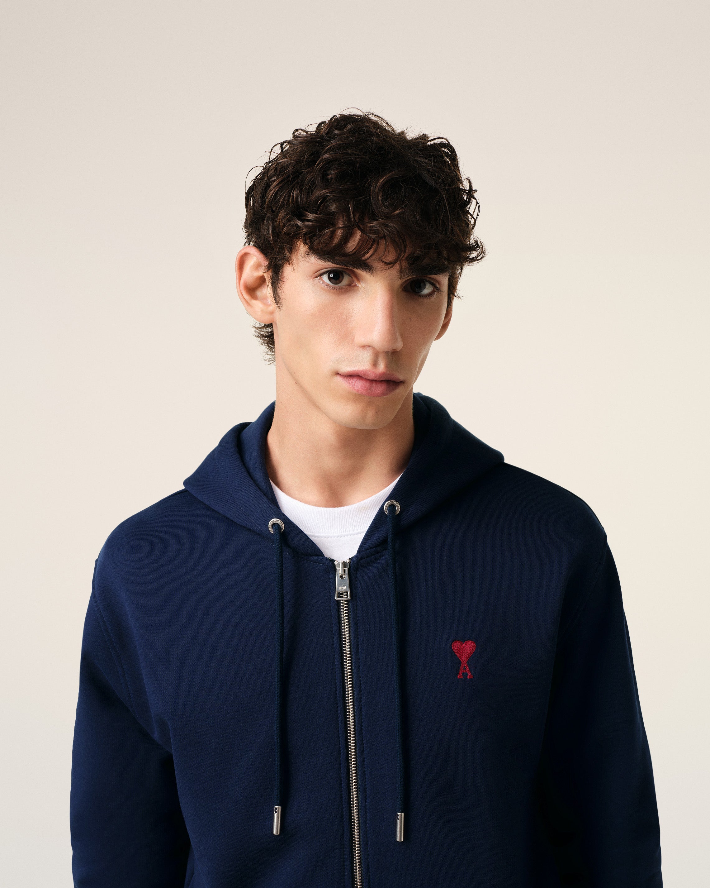 NAVY COTTON AMI DE COEUR ZIPPED HOODIE NIGHT BLUE