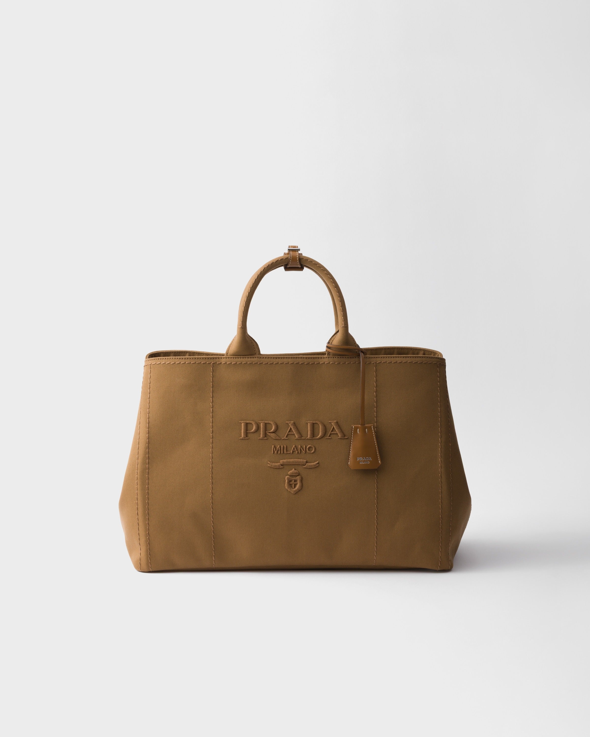 Prada Jardinière extra large cotton canvas tote bag Tabacco