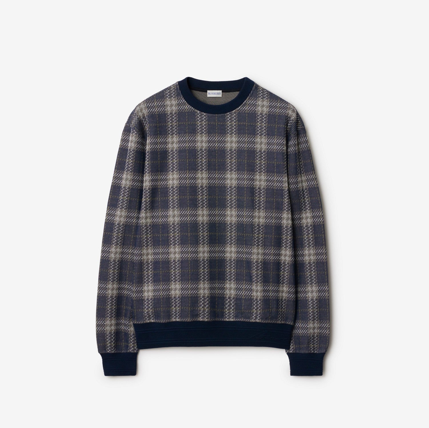 Check Cotton Blend Sweater - Indigo