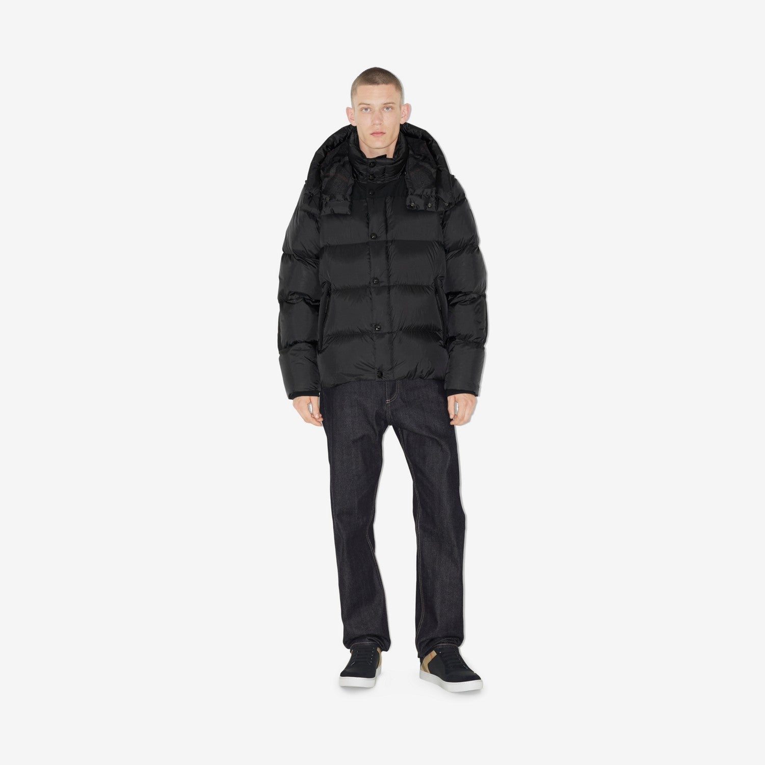 Detachable Sleeve Nylon Puffer Jacket - Black